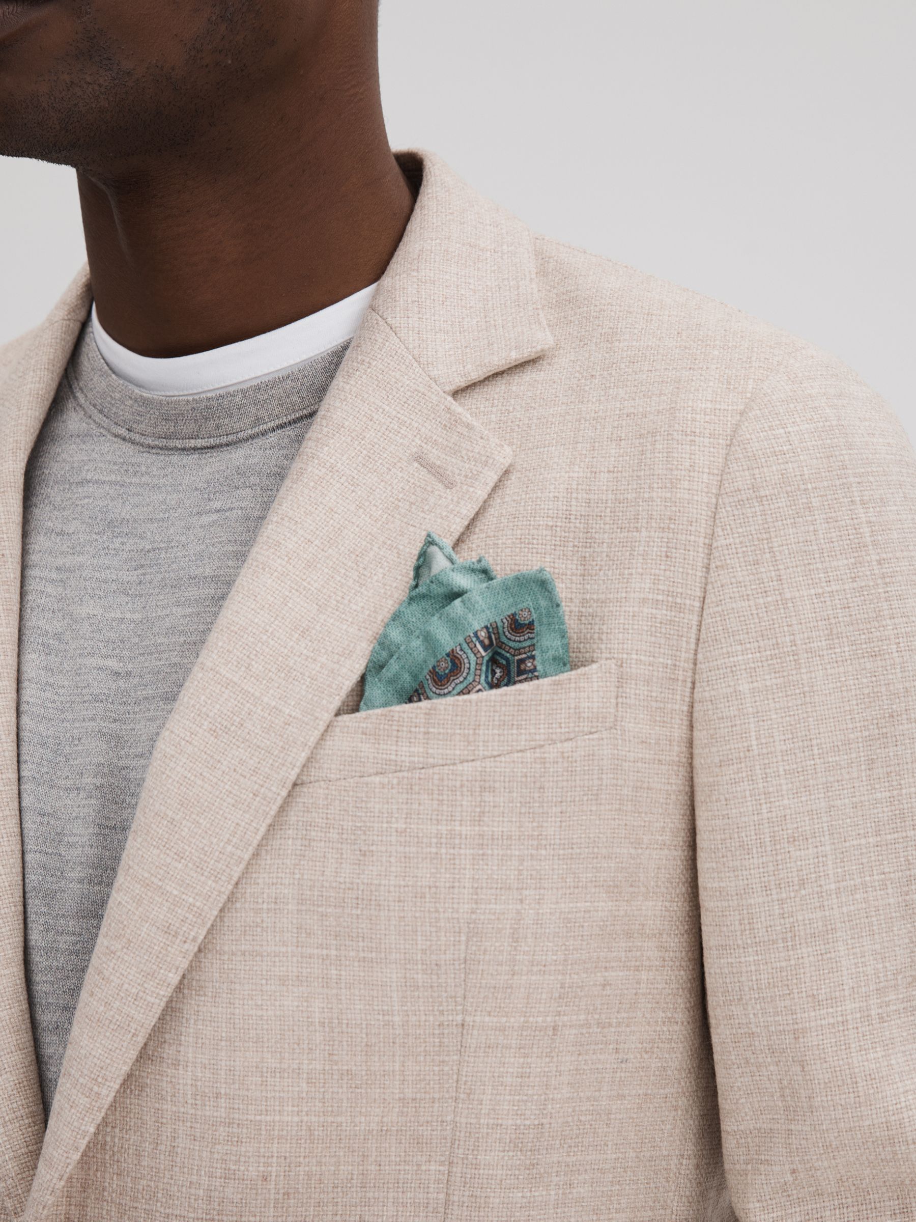 Silk Medallion Print Pocket Square in Sage - Image 2 of 4