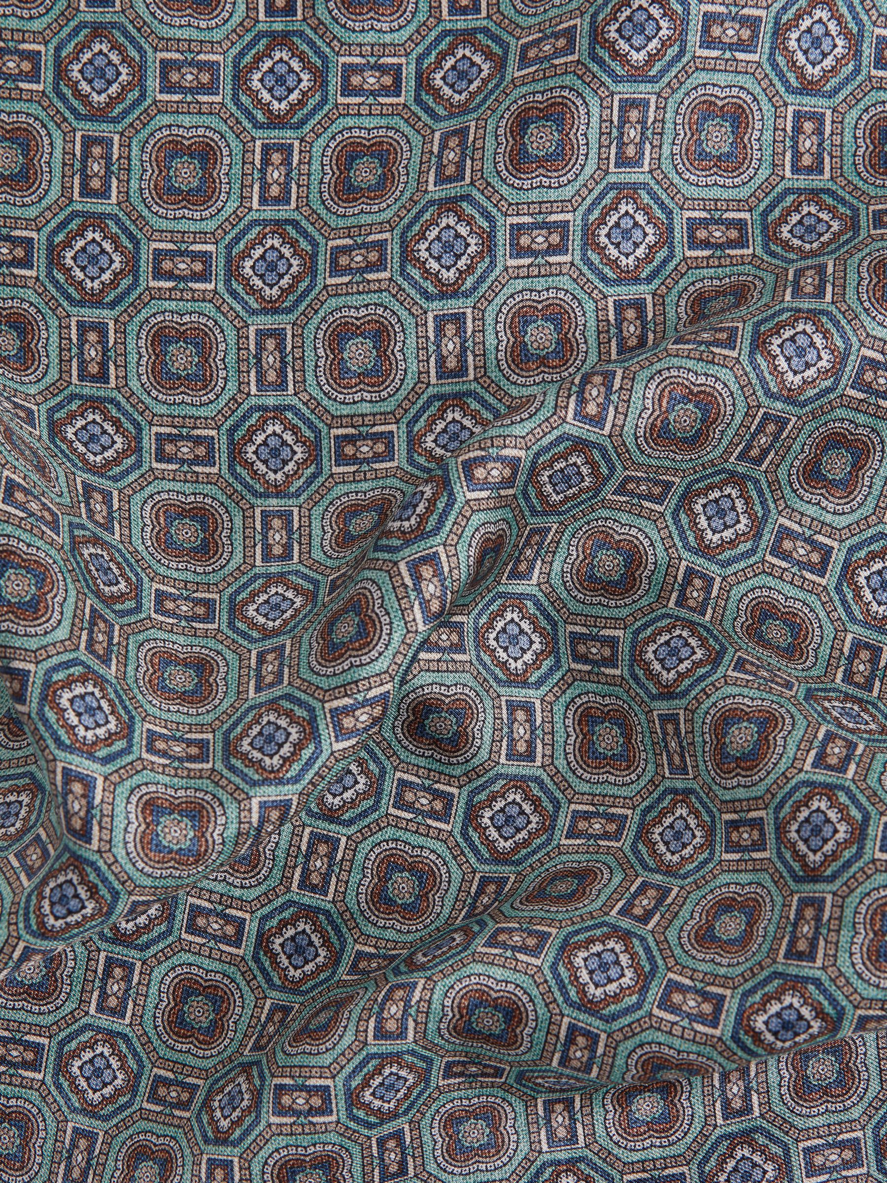 Silk Medallion Print Pocket Square in Sage - Image 4 of 4
