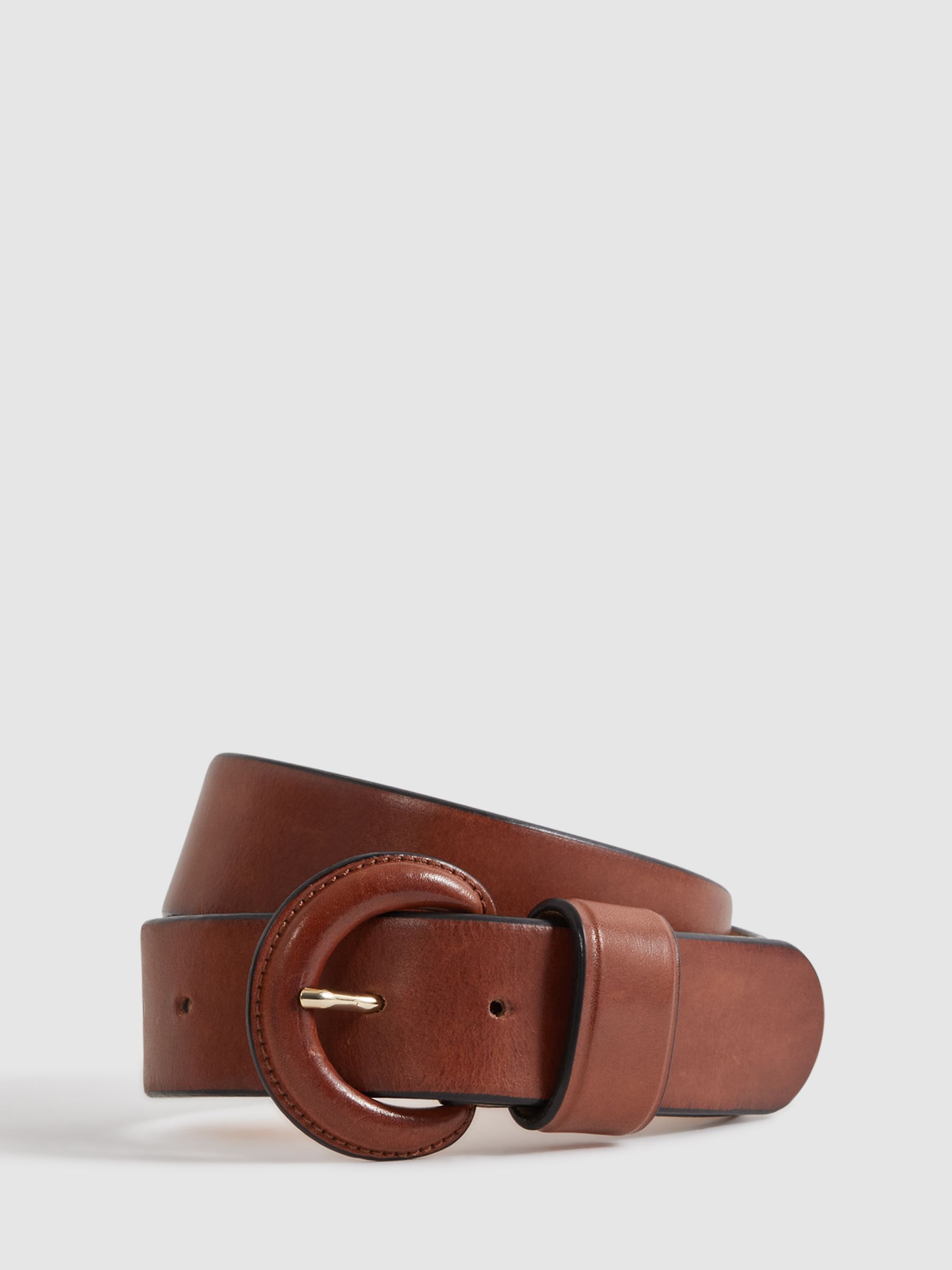 Leather Round Buckle Belt in Tan - Image 1 of 4