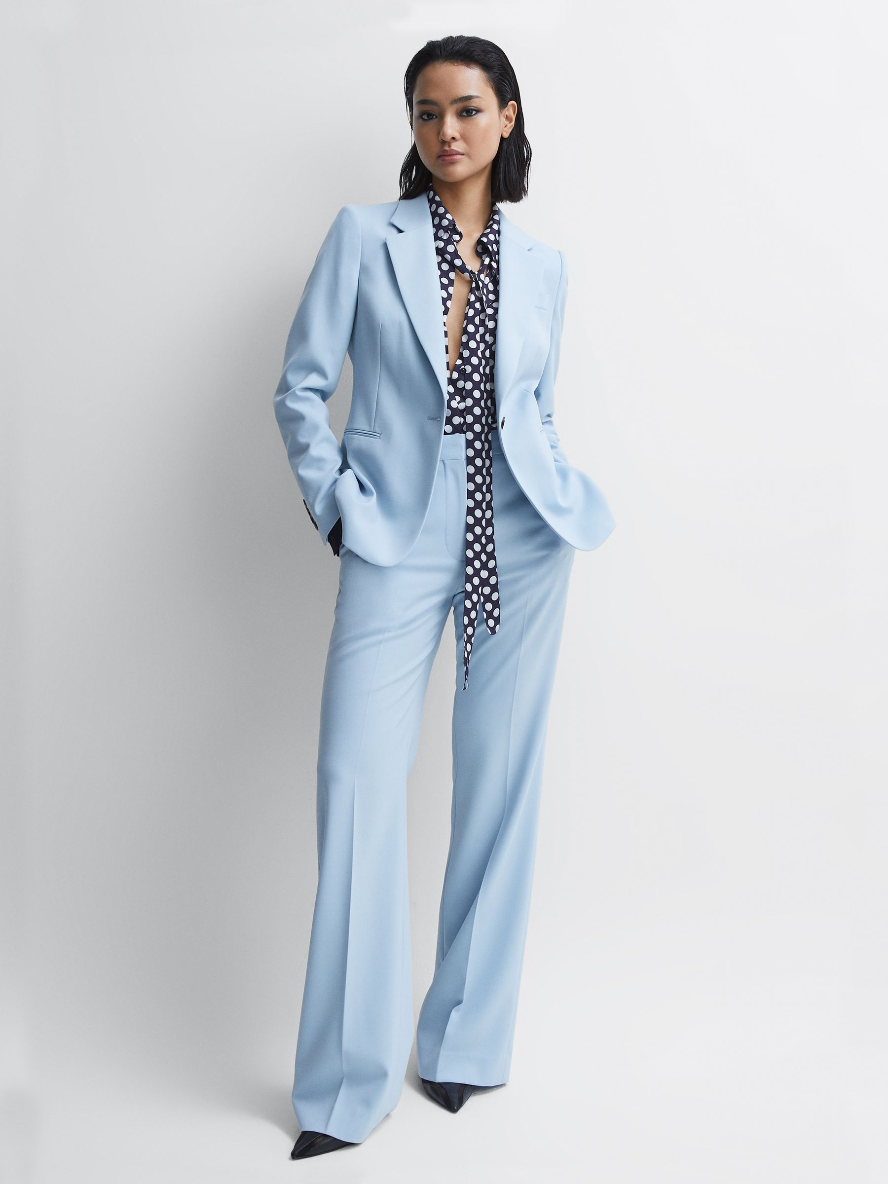 Polka Dot Long Sleeve Neck Tie Blouse in Navy/White - Image 3 of 5