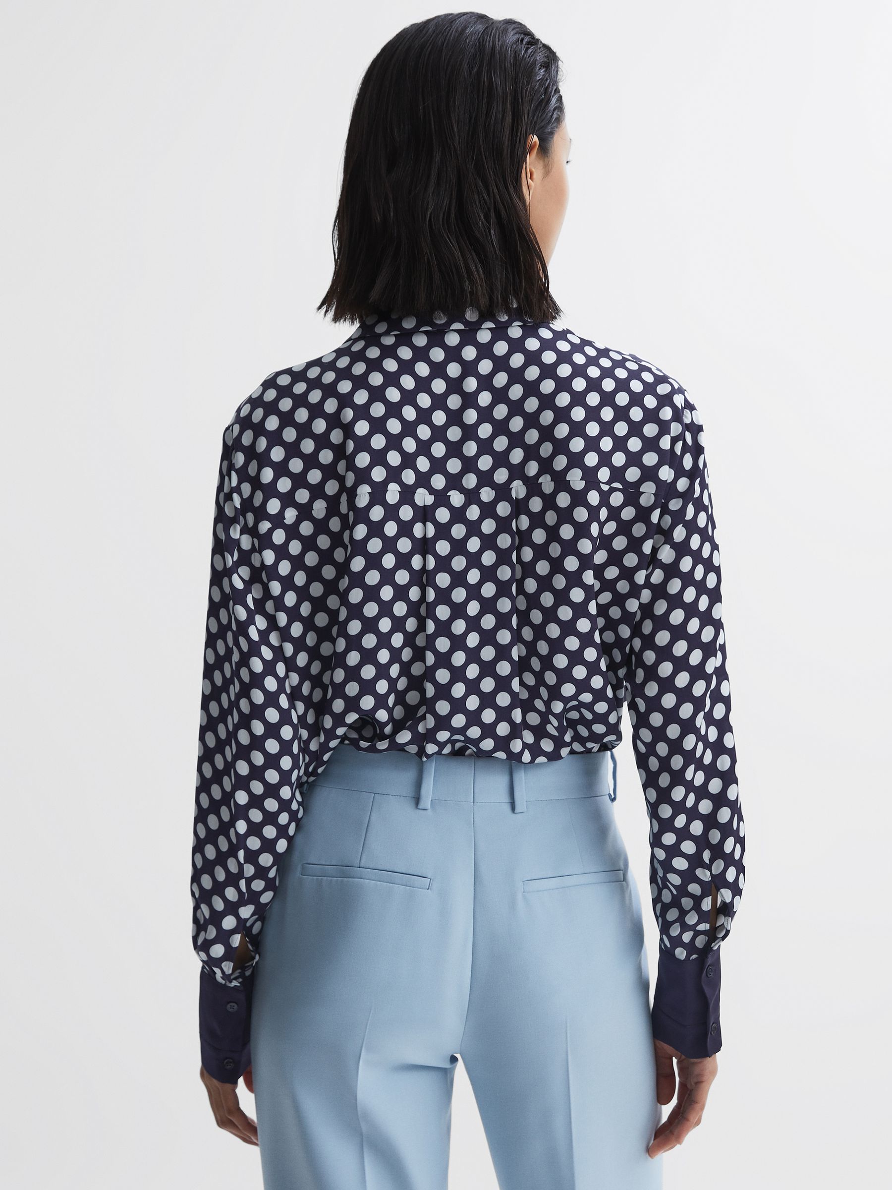 Polka Dot Long Sleeve Neck Tie Blouse in Navy/White - Image 5 of 5