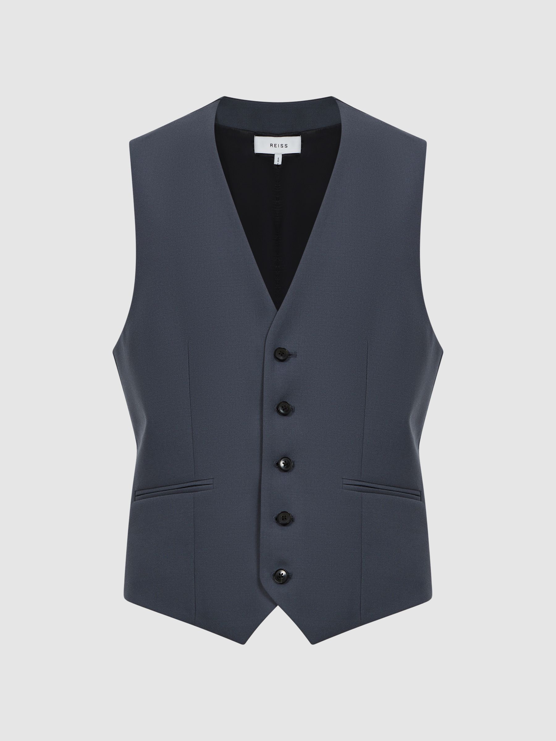 Five Button Wool Slim Fit Waistcoat in Airforce Blue - Image 2 of 4