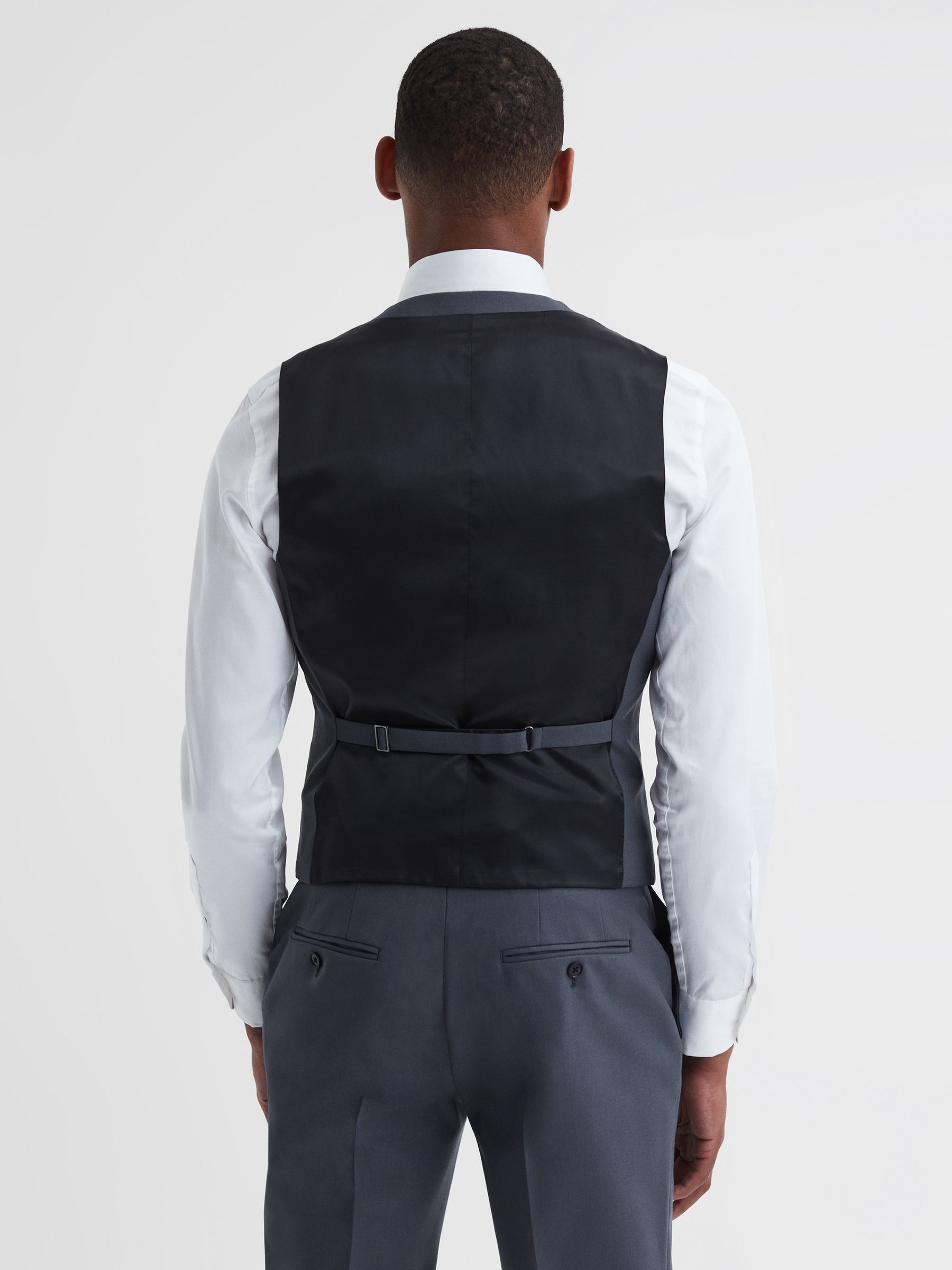Five Button Wool Slim Fit Waistcoat in Airforce Blue - Image 4 of 4