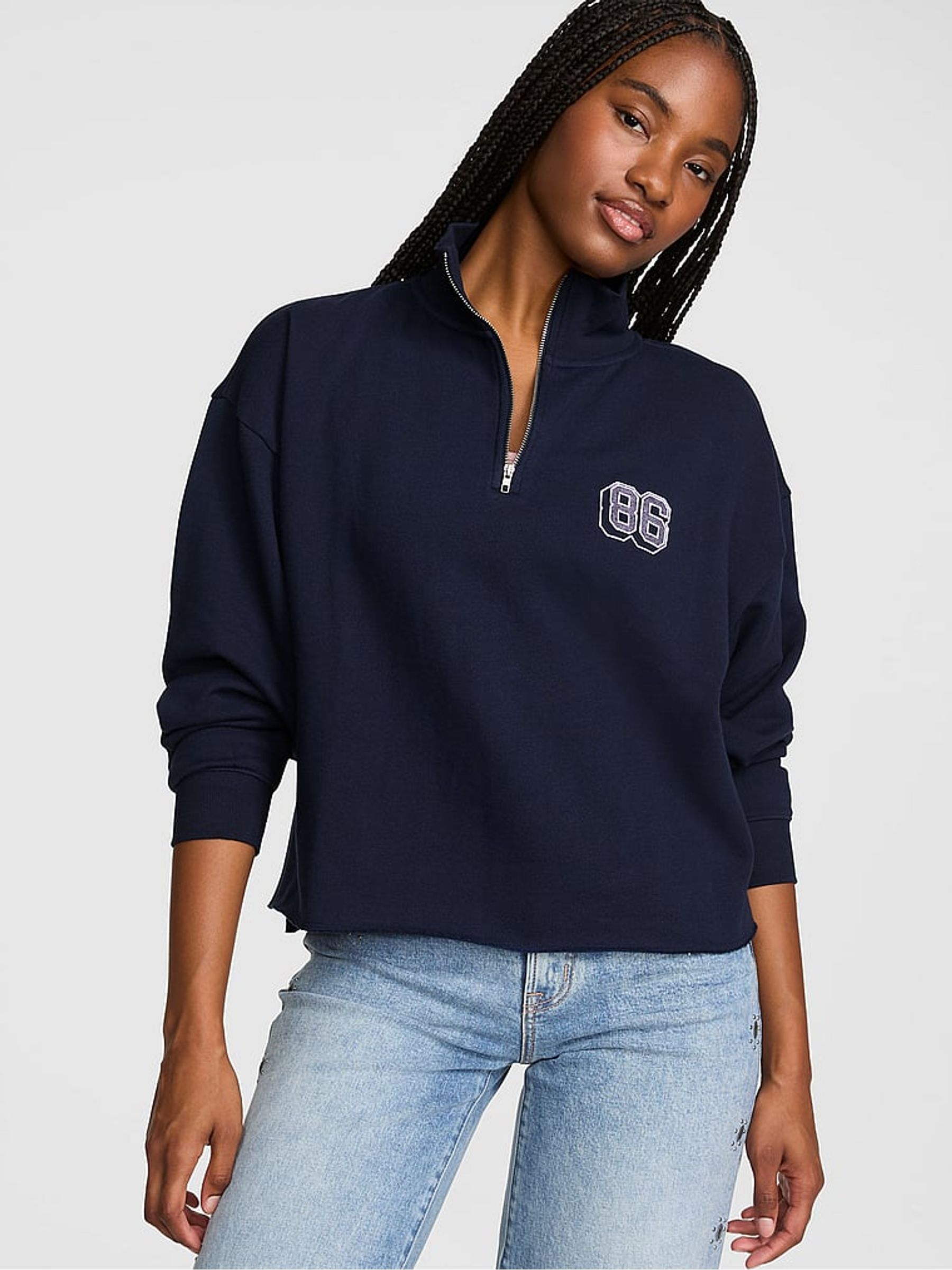 Noir Navy Blue Quarter Zip Fleece Sweatshirt - Image 1 of 2