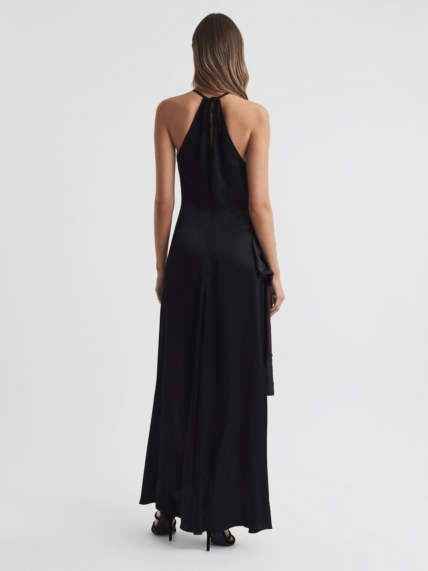 Satin Bow Halterneck Maxi Dress in Black - Image 5 of 5