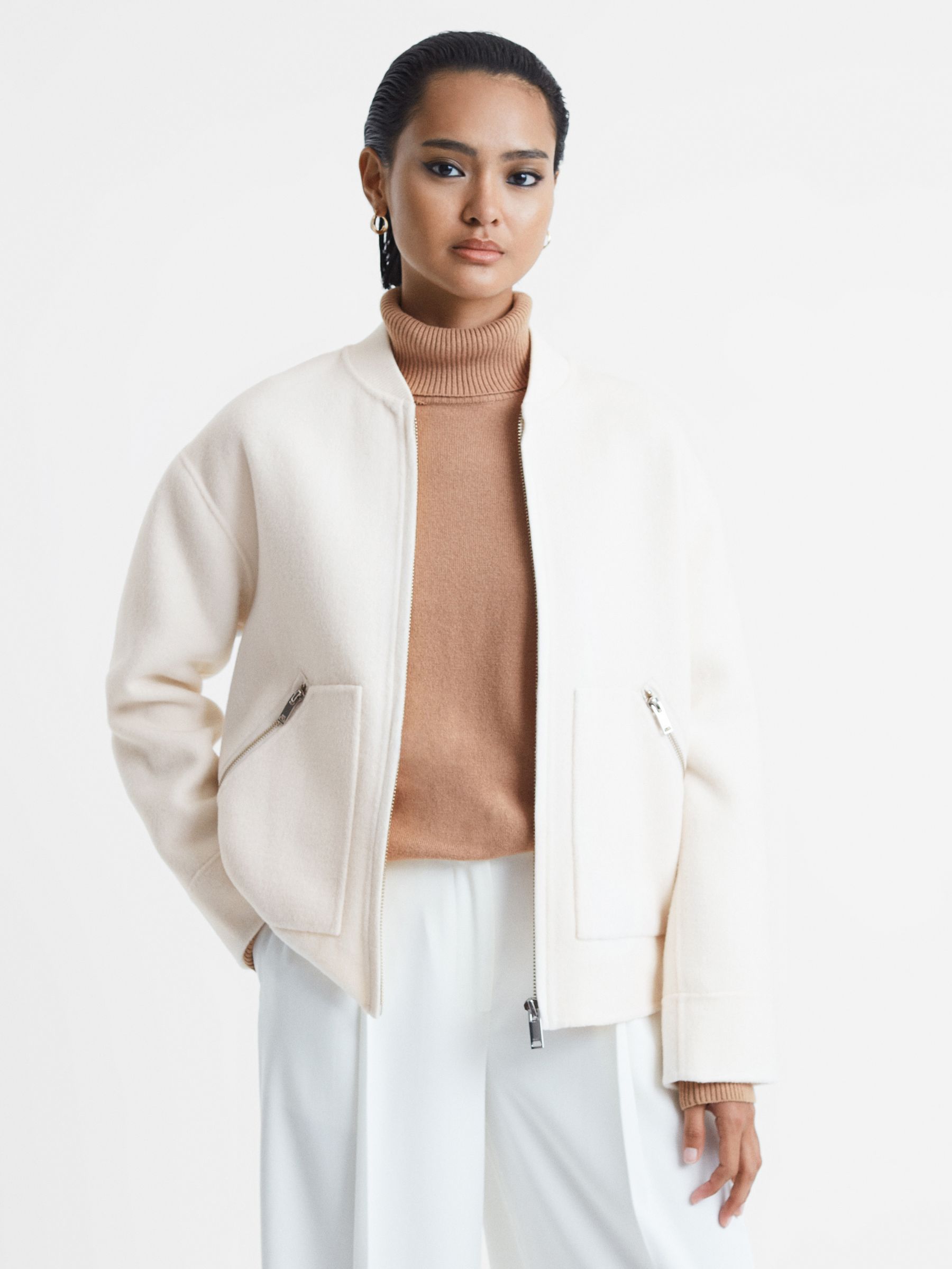 Relaxed Blindseam Bomber Jacket in Cream - Image 3 of 7