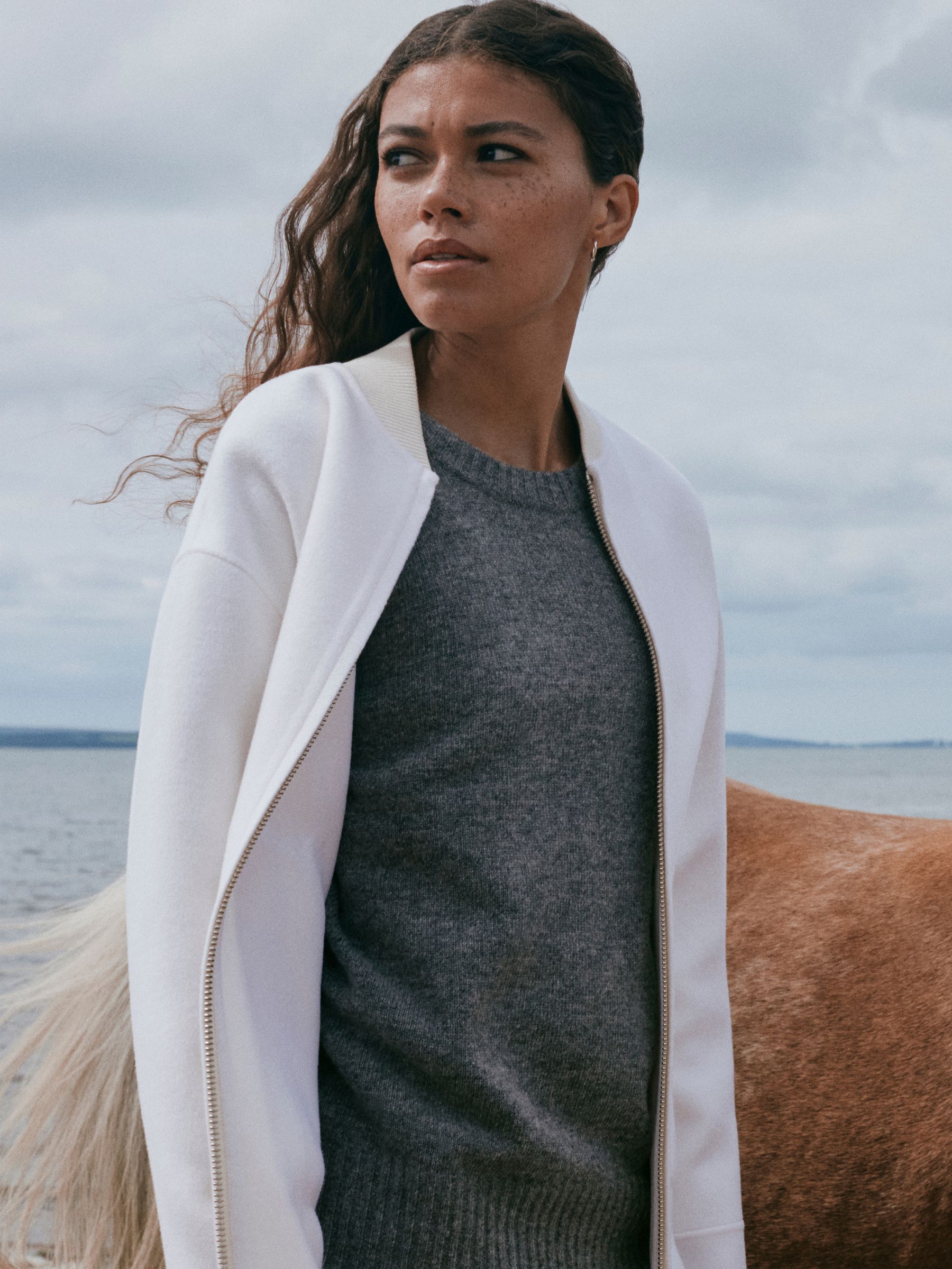 Relaxed Blindseam Bomber Jacket in Cream - Image 5 of 7