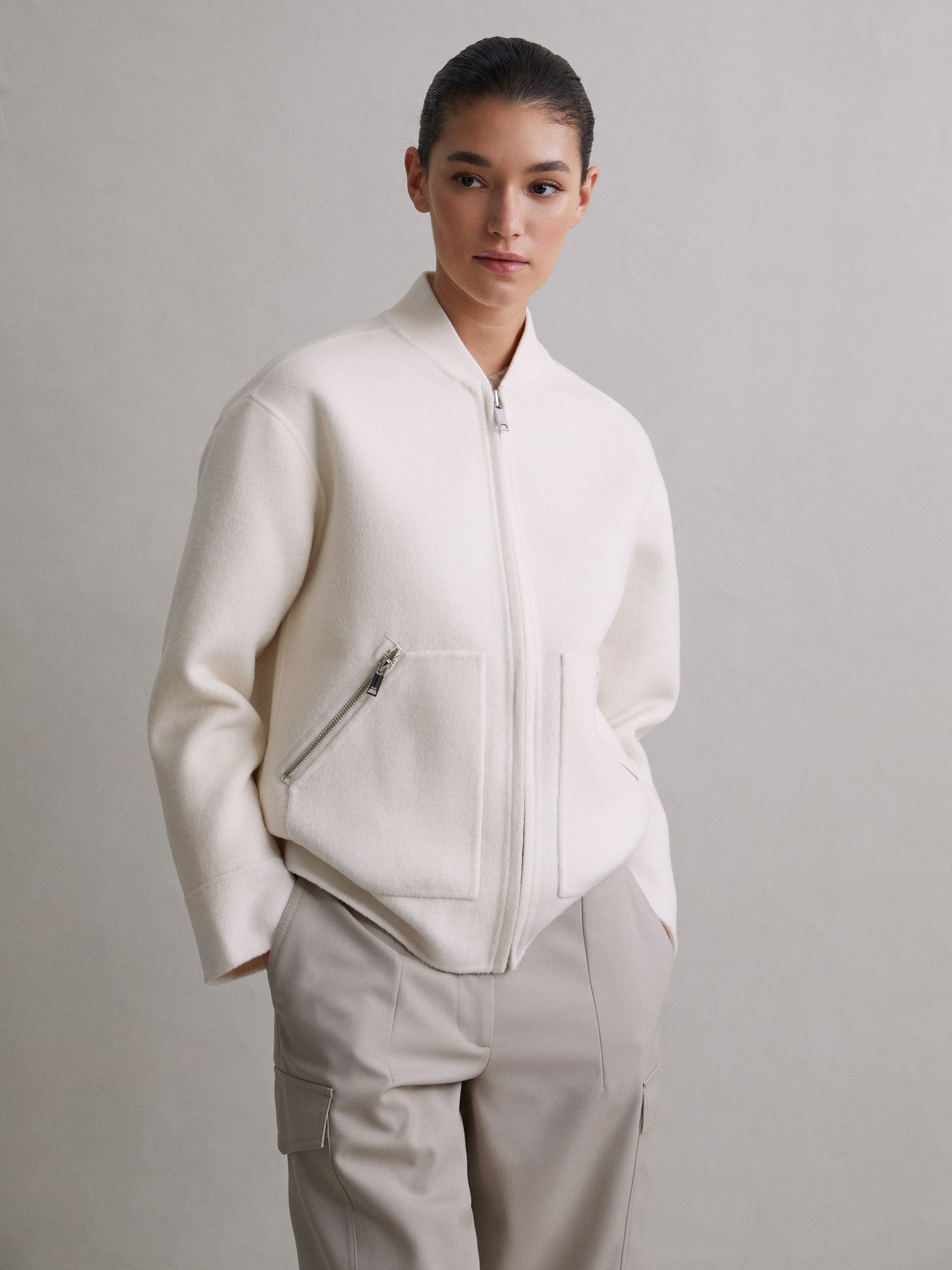 Relaxed Blindseam Bomber Jacket in Cream - Image 7 of 7