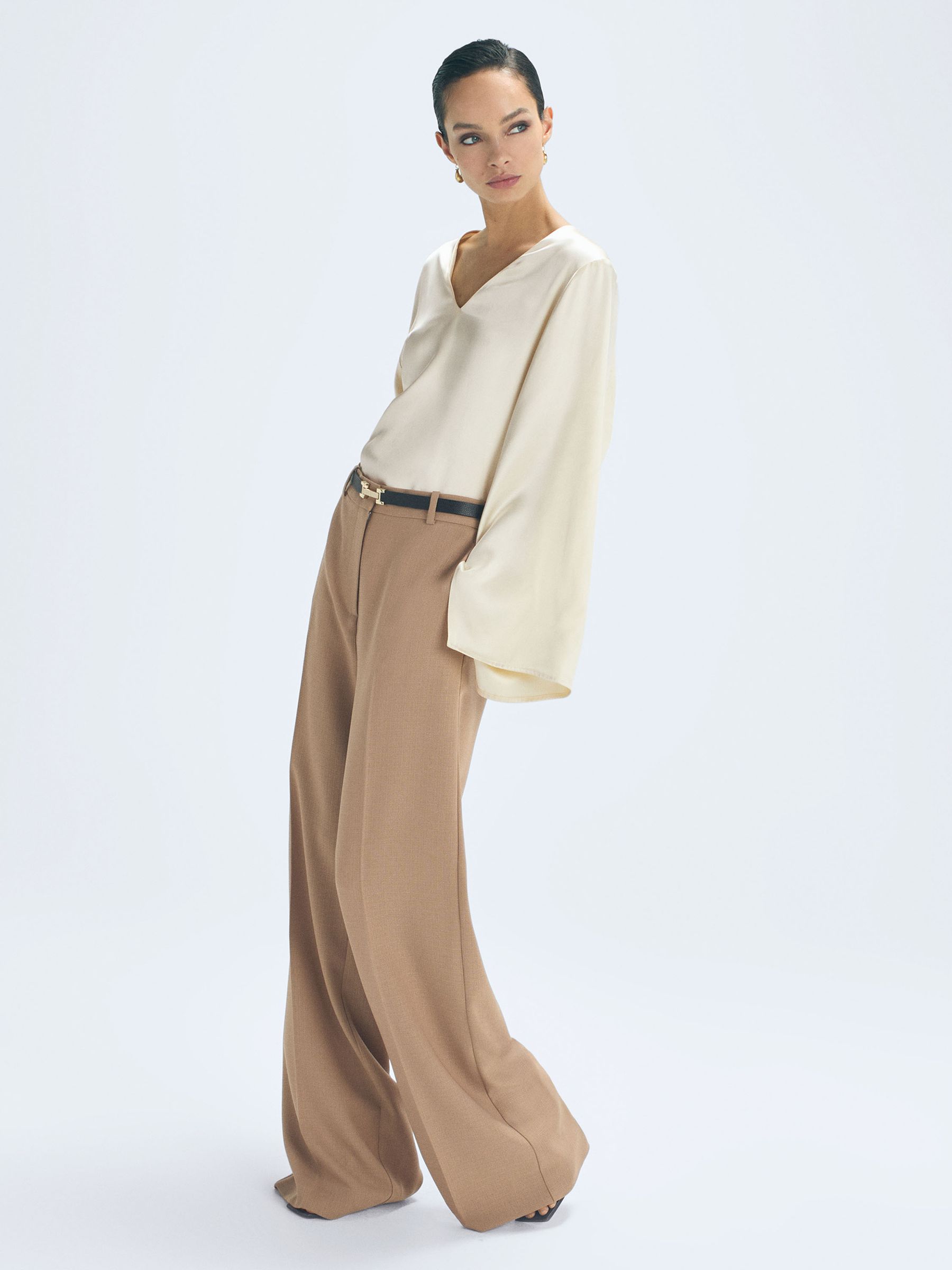Duchess Satin Split Sleeve Top in Champagne - Image 1 of 6