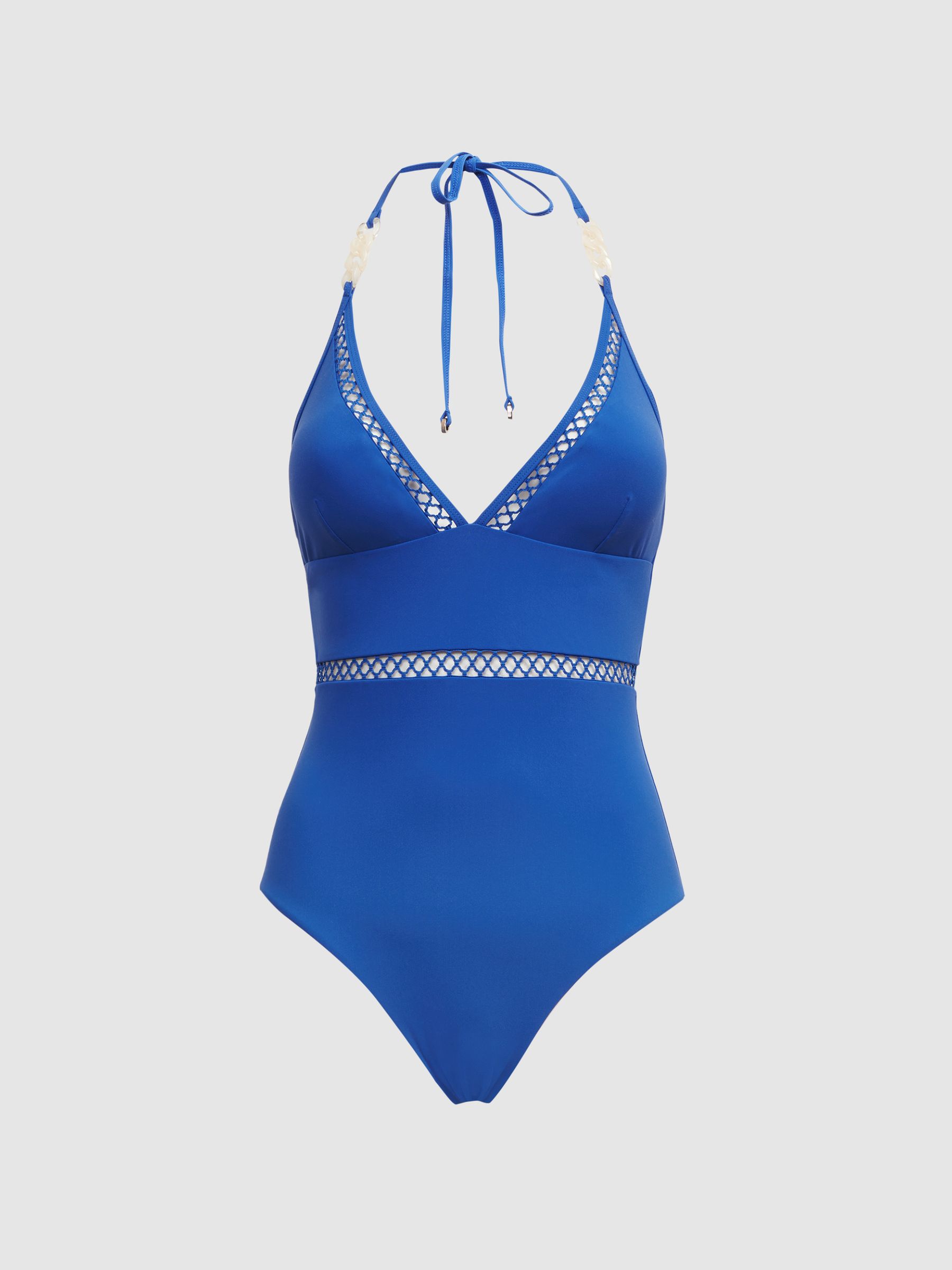 Colourblock Halter Swimsuit in Cobalt Blue - Image 2 of 5 Colourblock Halter Swimsuit in Cobalt Blue - Image 2 of 5