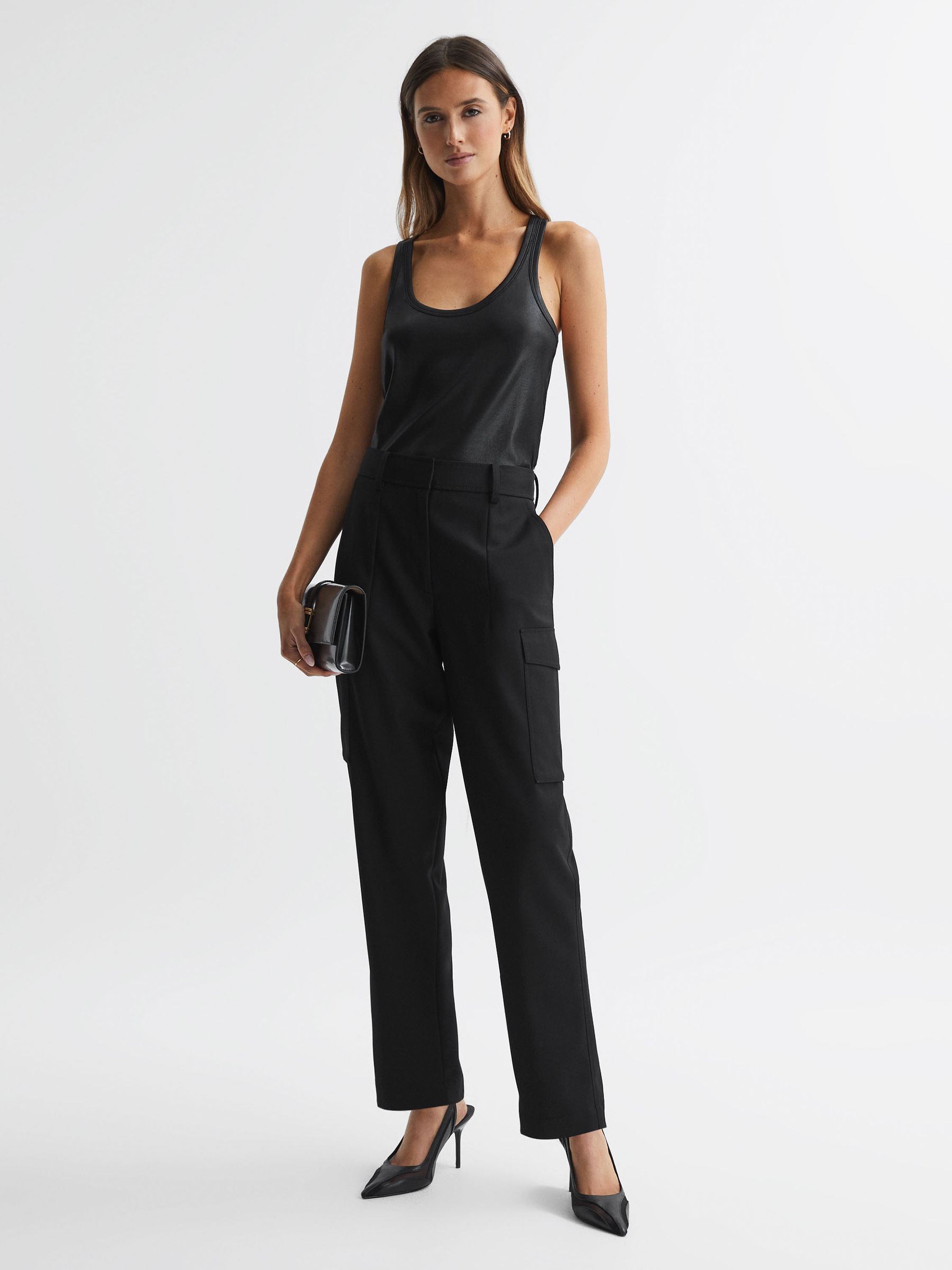 Metallic Scoop Neck Racerback Vest in Black - Image 1 of 4