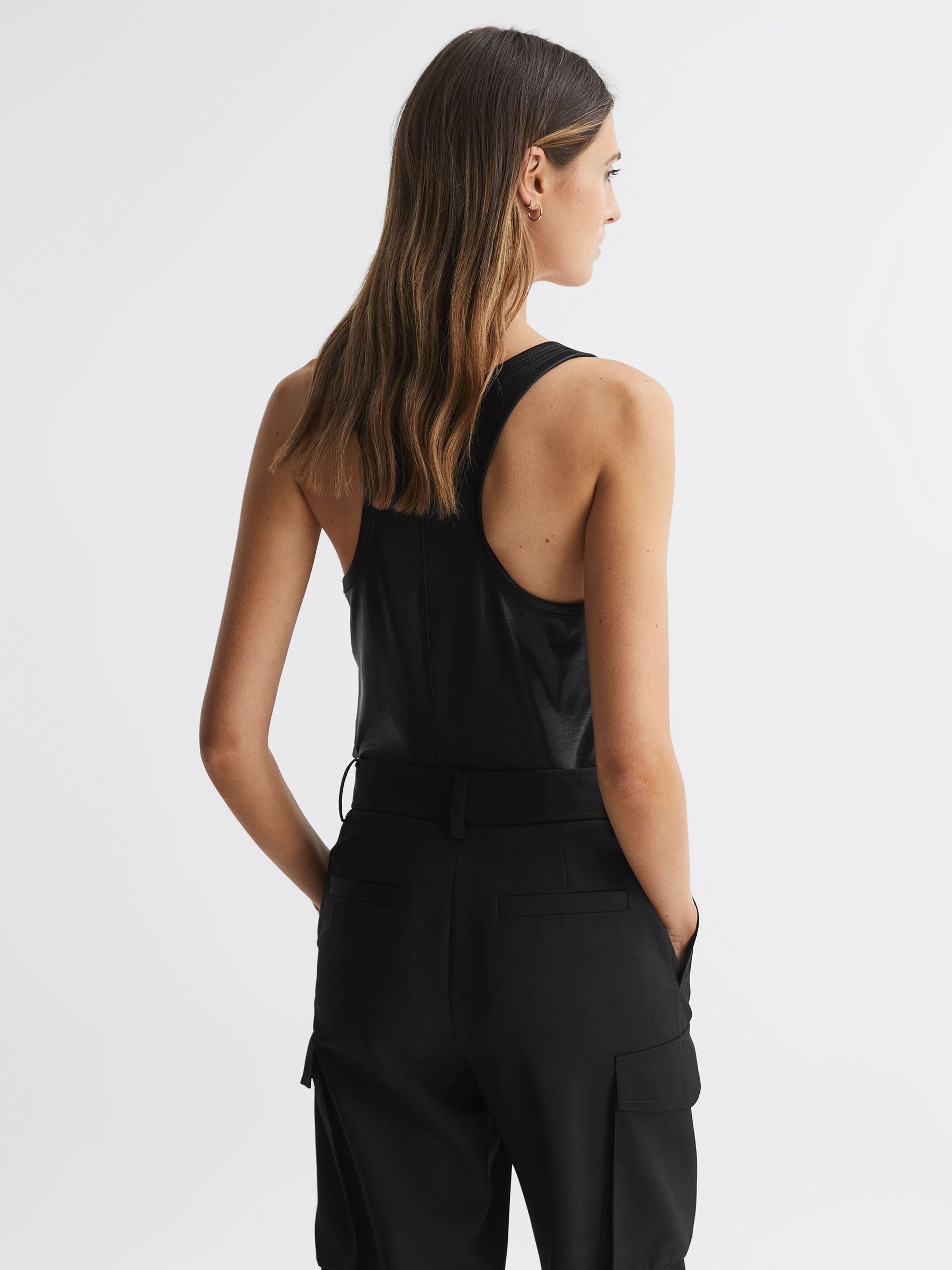 Metallic Scoop Neck Racerback Vest in Black - Image 4 of 4