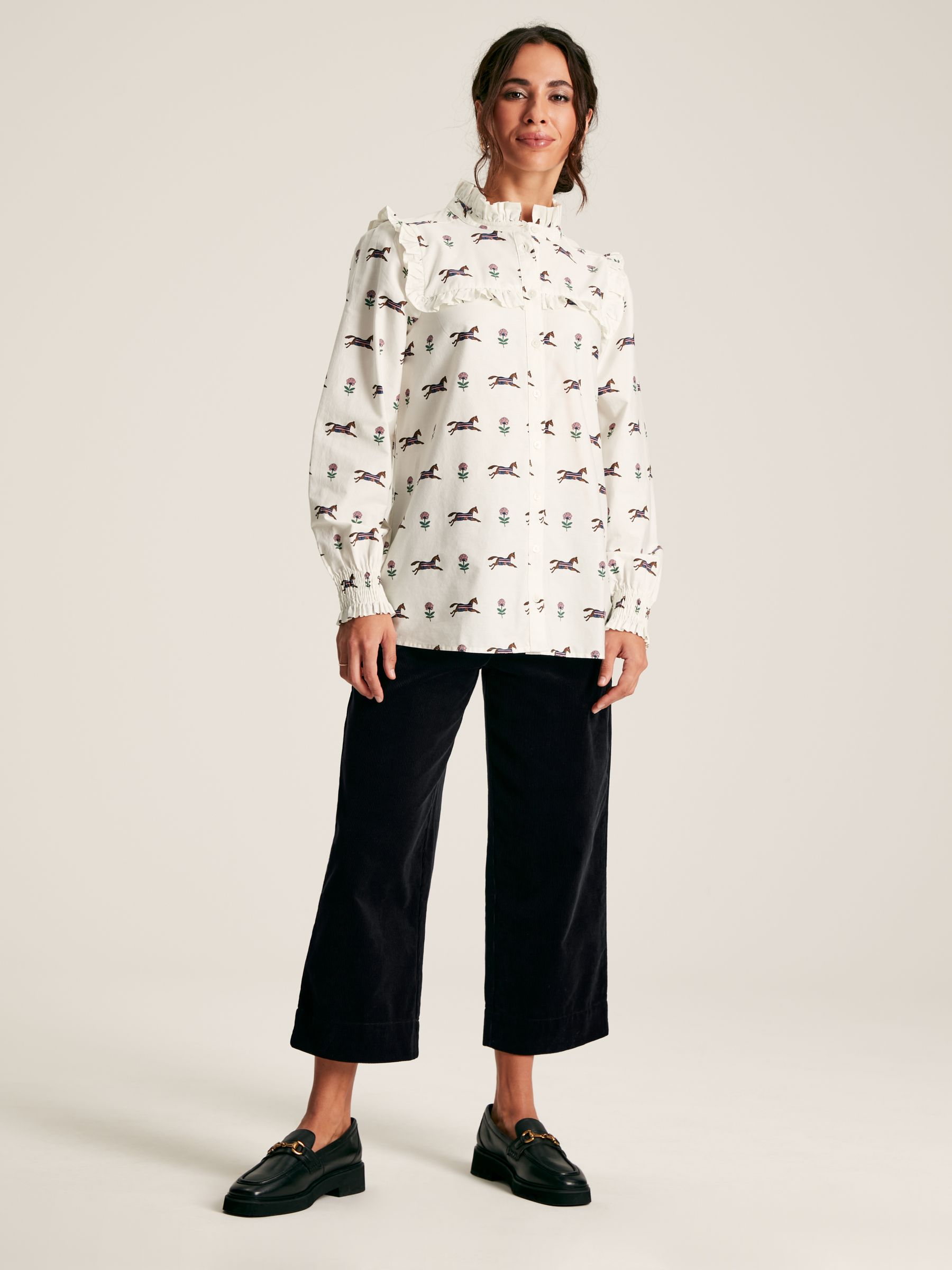 Henrietta Cream Horse Print Frill Blouse - Image 4 of 8