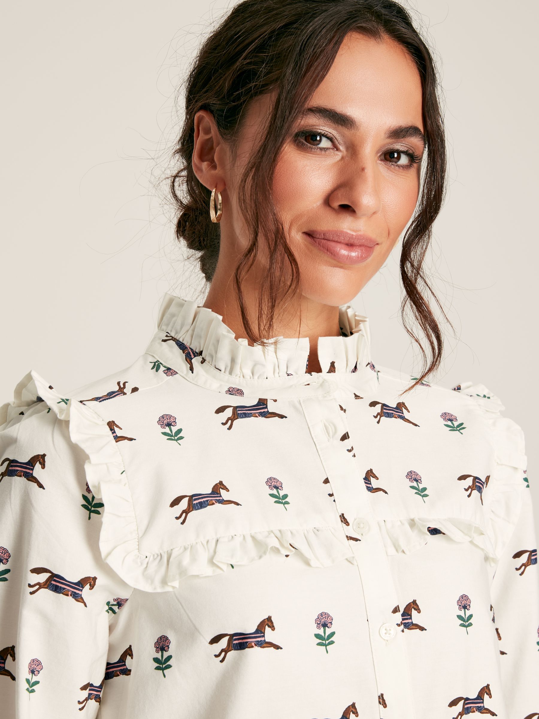 Henrietta Cream Horse Print Frill Blouse - Image 5 of 8