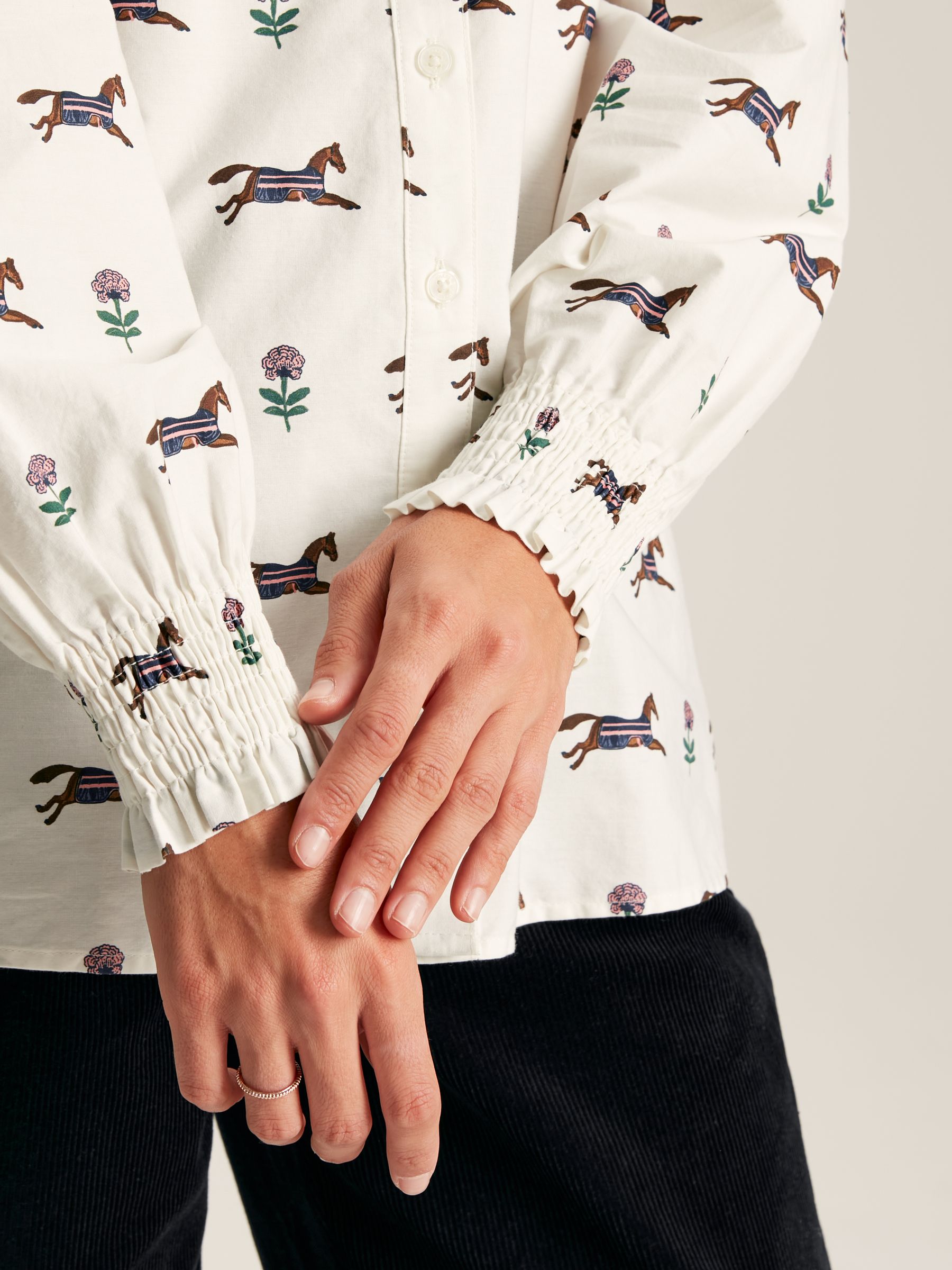 Henrietta Cream Horse Print Frill Blouse - Image 7 of 8