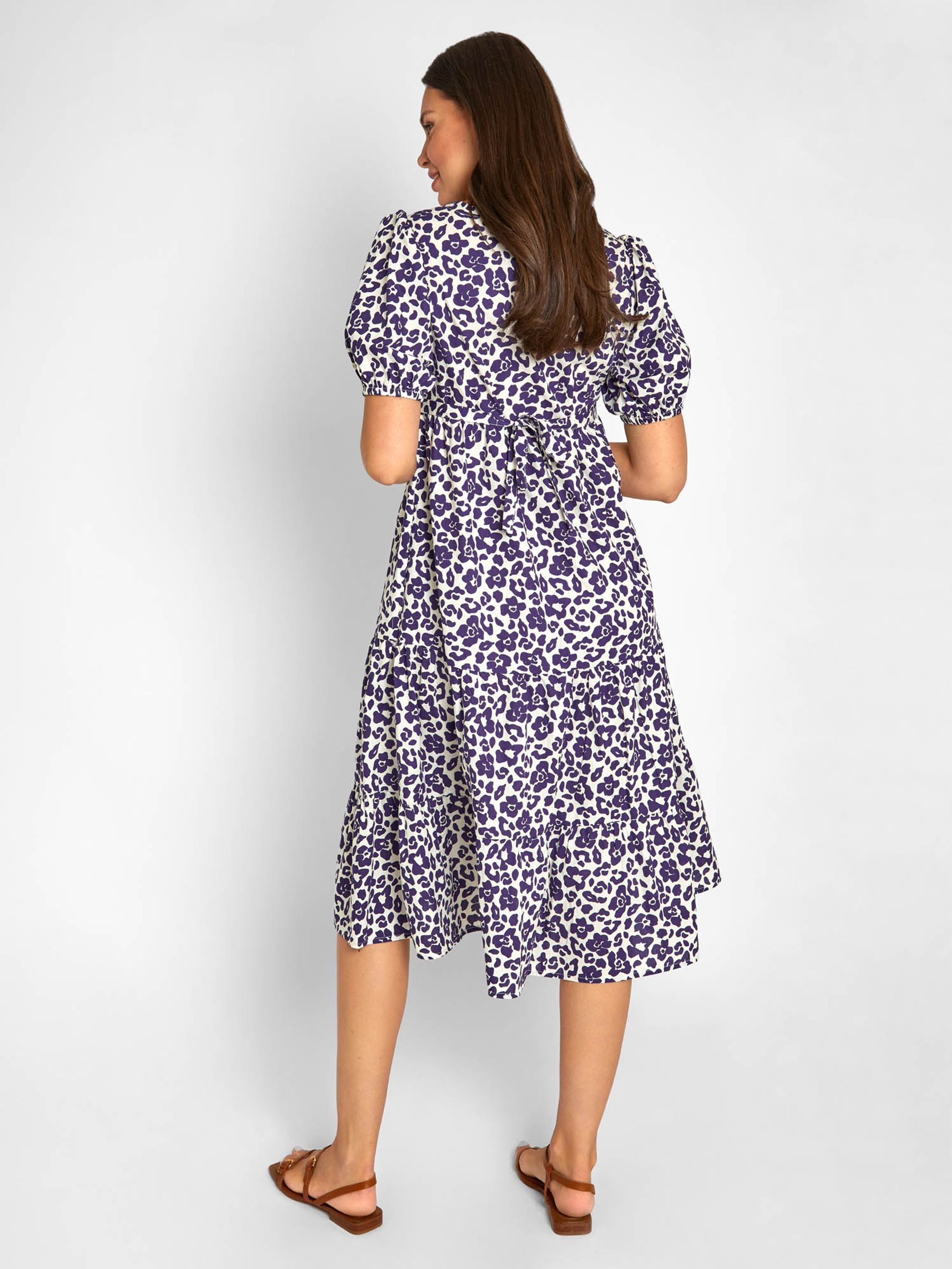 Blue Floral Animal Print Tiered Maternity Midi Shirt Dress - Image 2 of 5