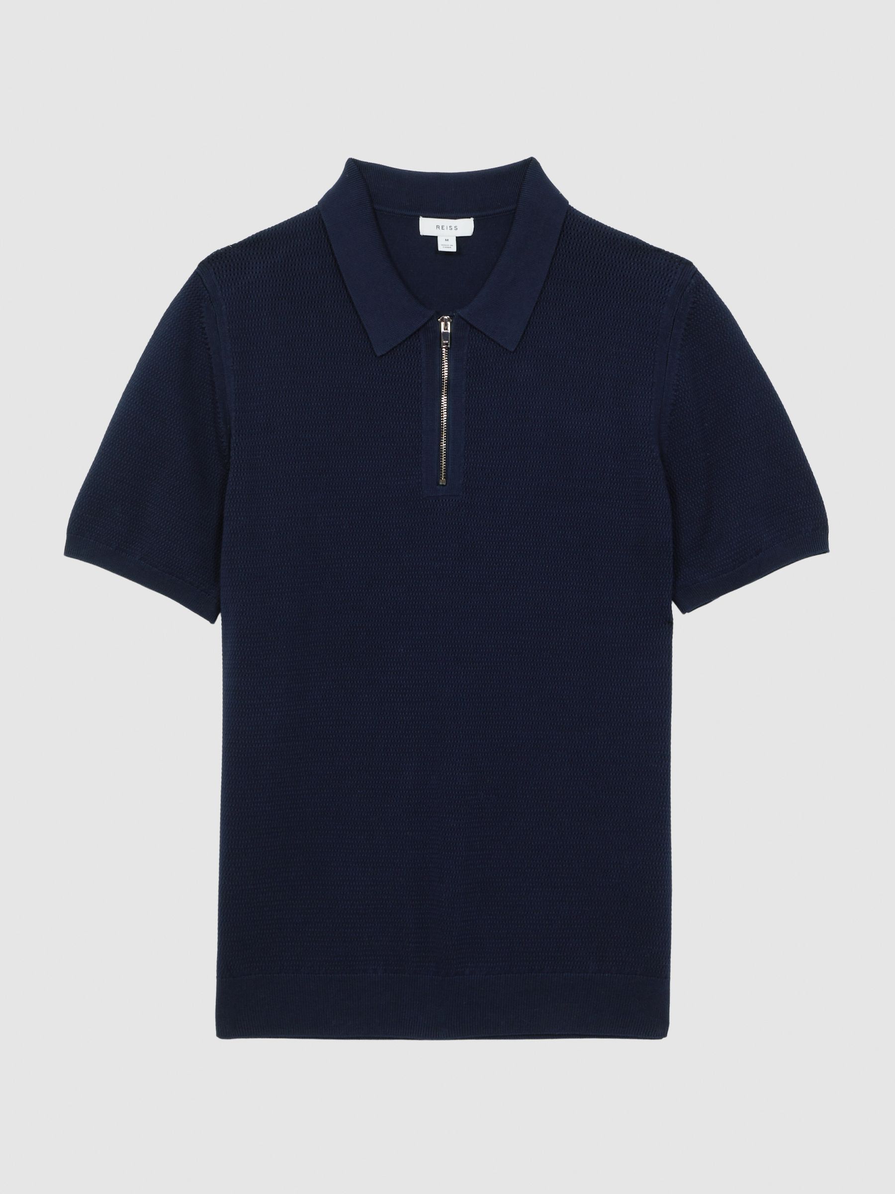 Knitted Half-Zip Polo T-Shirt in Navy - Image 2 of 5