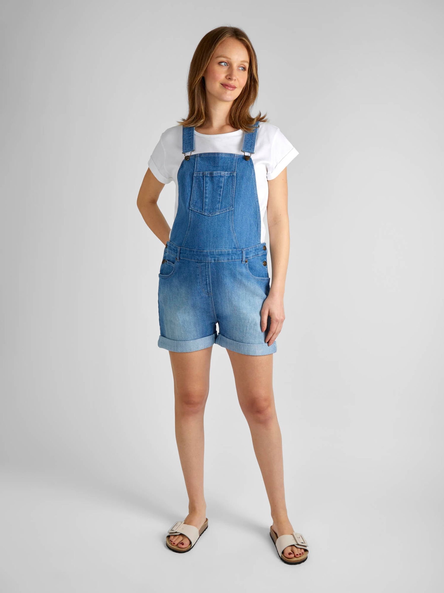 Light Wash Blue Denim Short Maternity Dungarees - Image 5 of 7