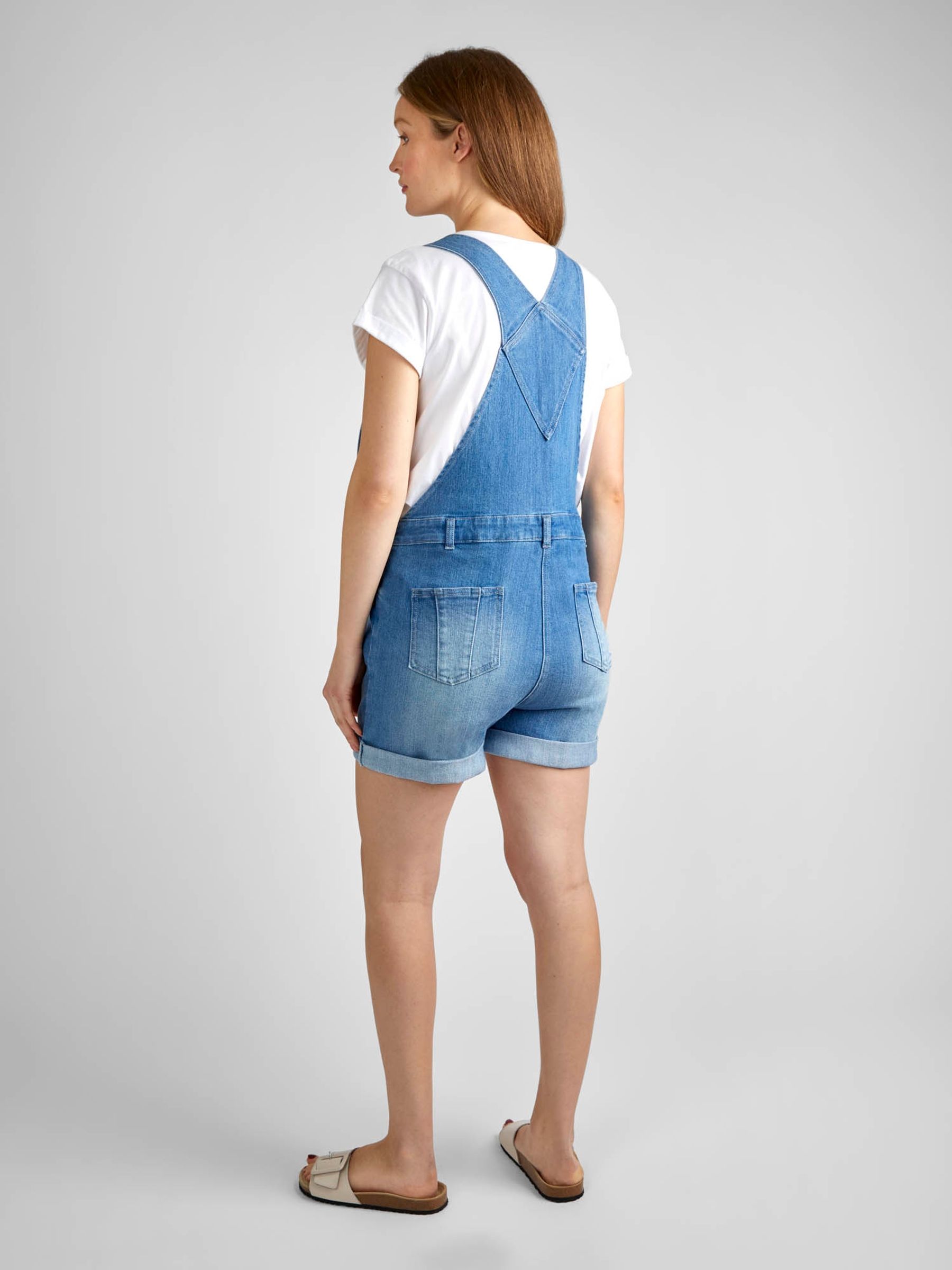 Light Wash Blue Denim Short Maternity Dungarees - Image 6 of 7