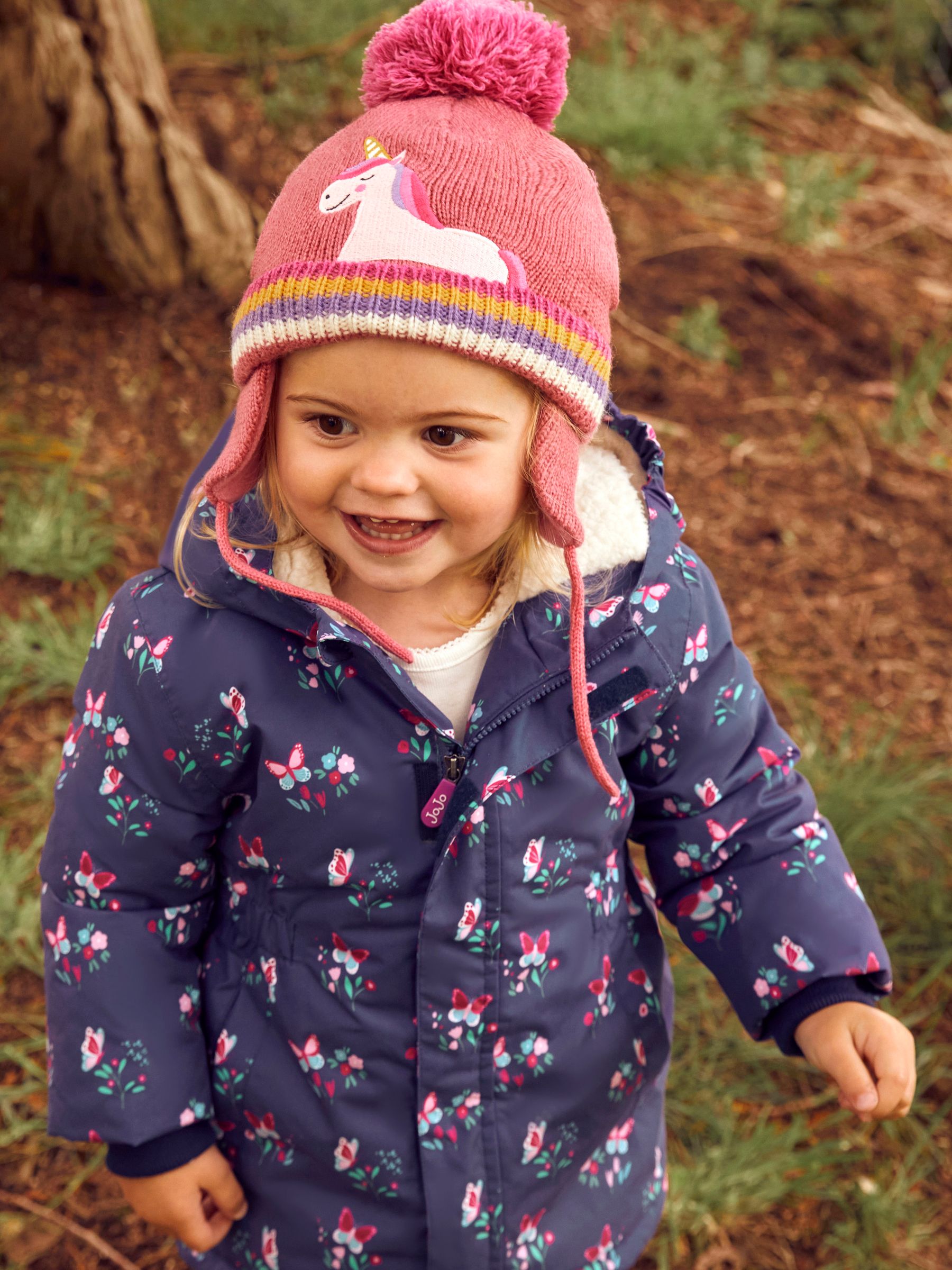 Navy Blue Butterfly Hooded Cosy Lined Printed Parka Jacket - Image 3 of 8