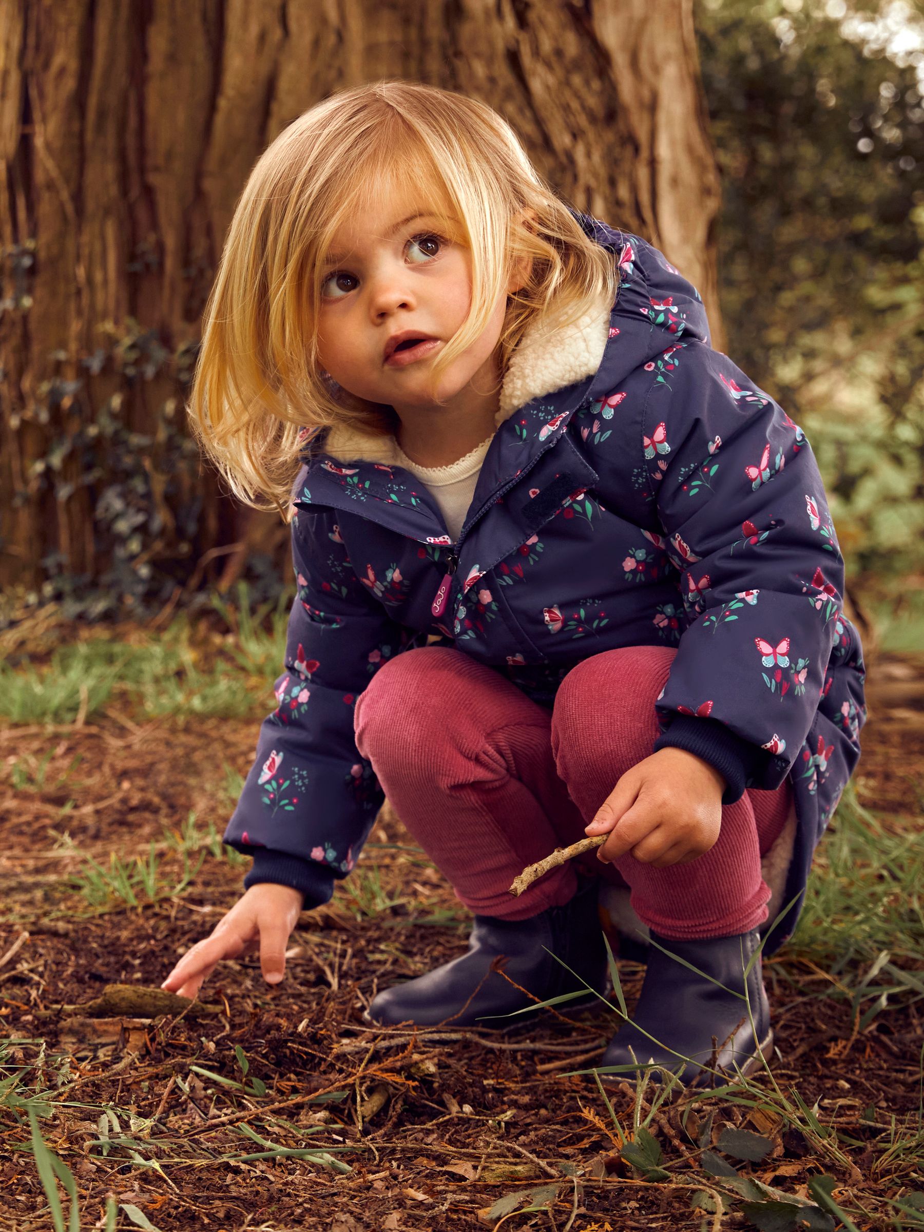 Navy Blue Butterfly Hooded Cosy Lined Printed Parka Jacket - Image 4 of 8