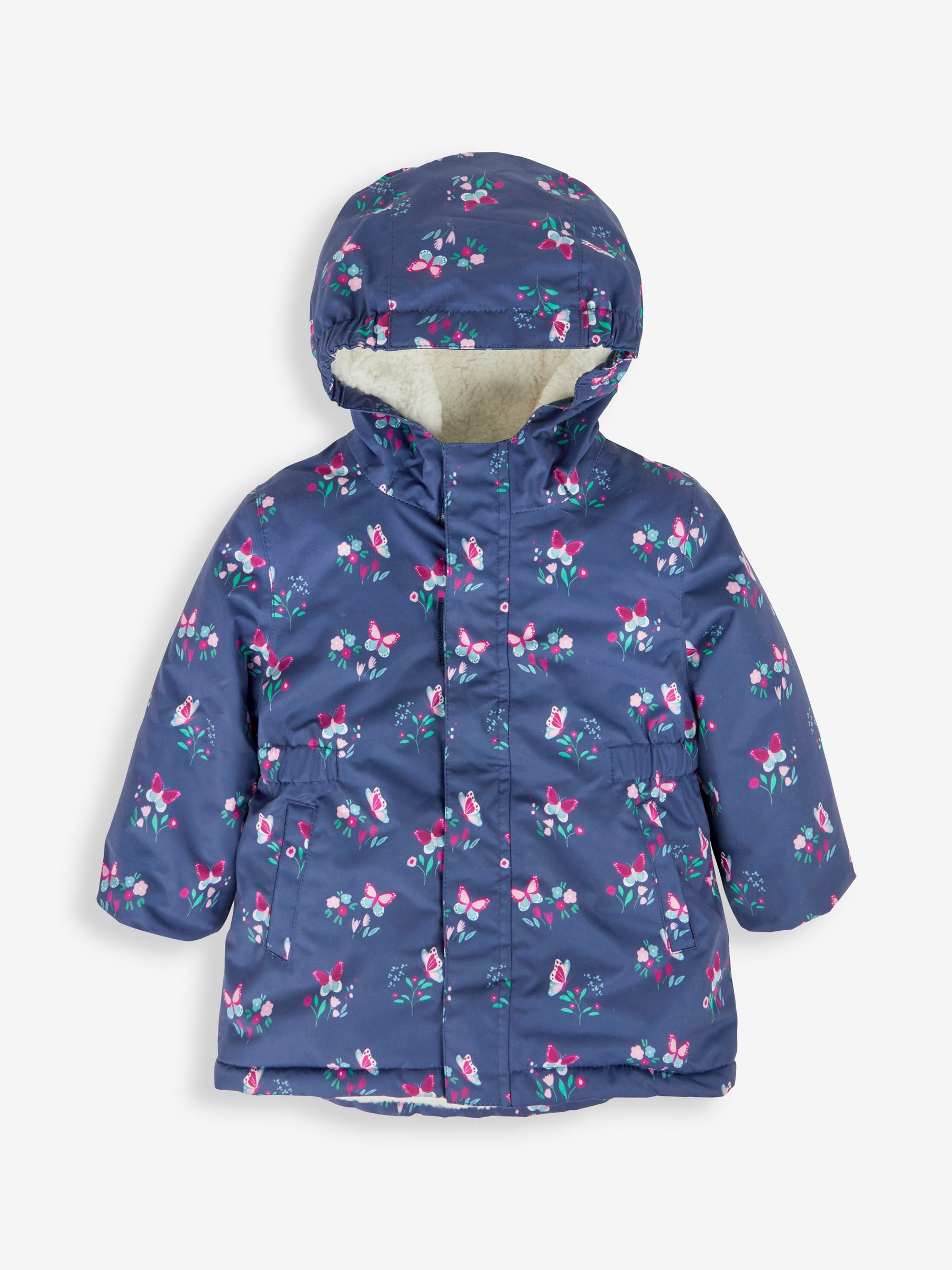 Navy Blue Butterfly Hooded Cosy Lined Printed Parka Jacket - Image 5 of 8