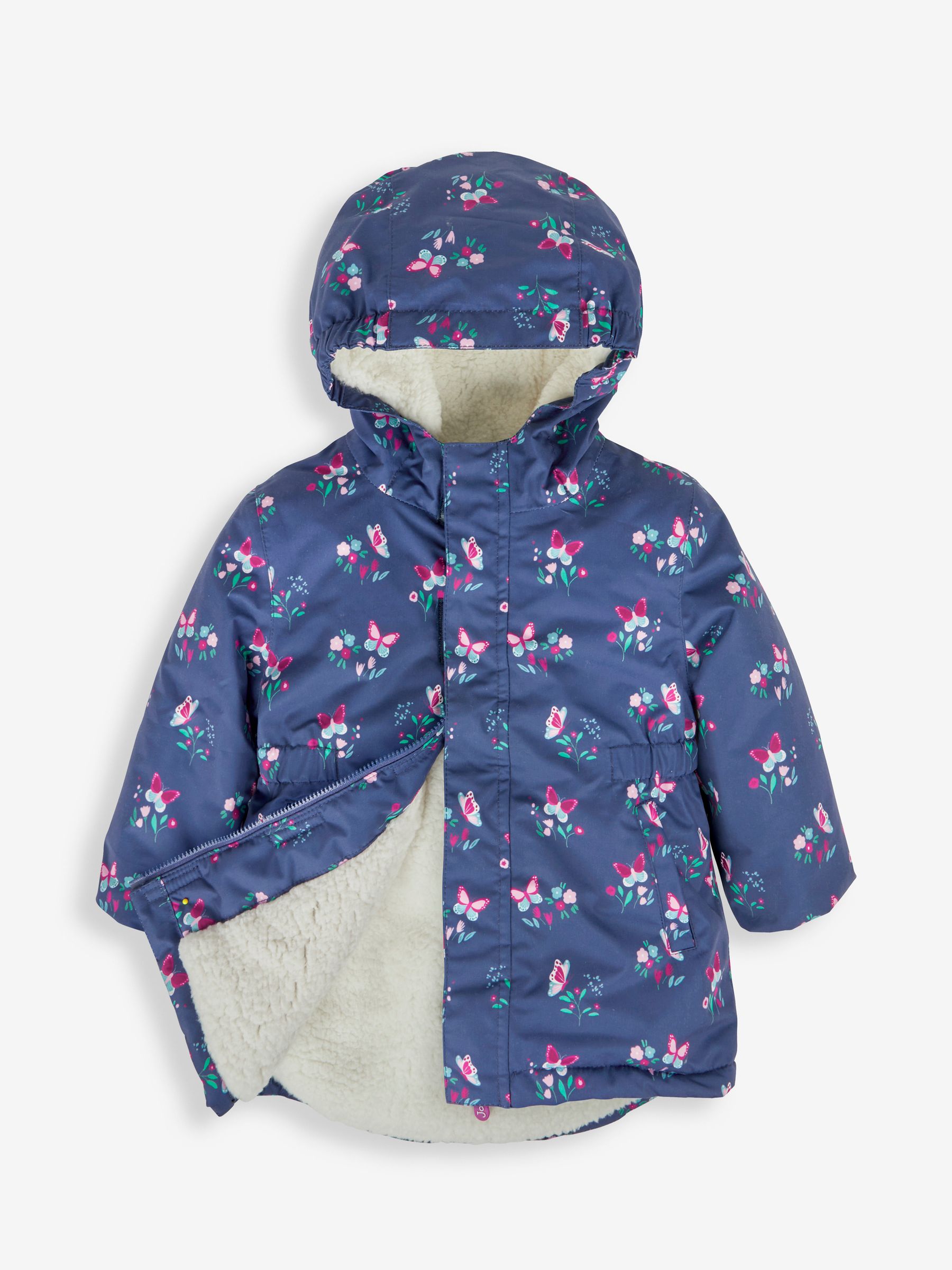 Navy Blue Butterfly Hooded Cosy Lined Printed Parka Jacket - Image 6 of 8