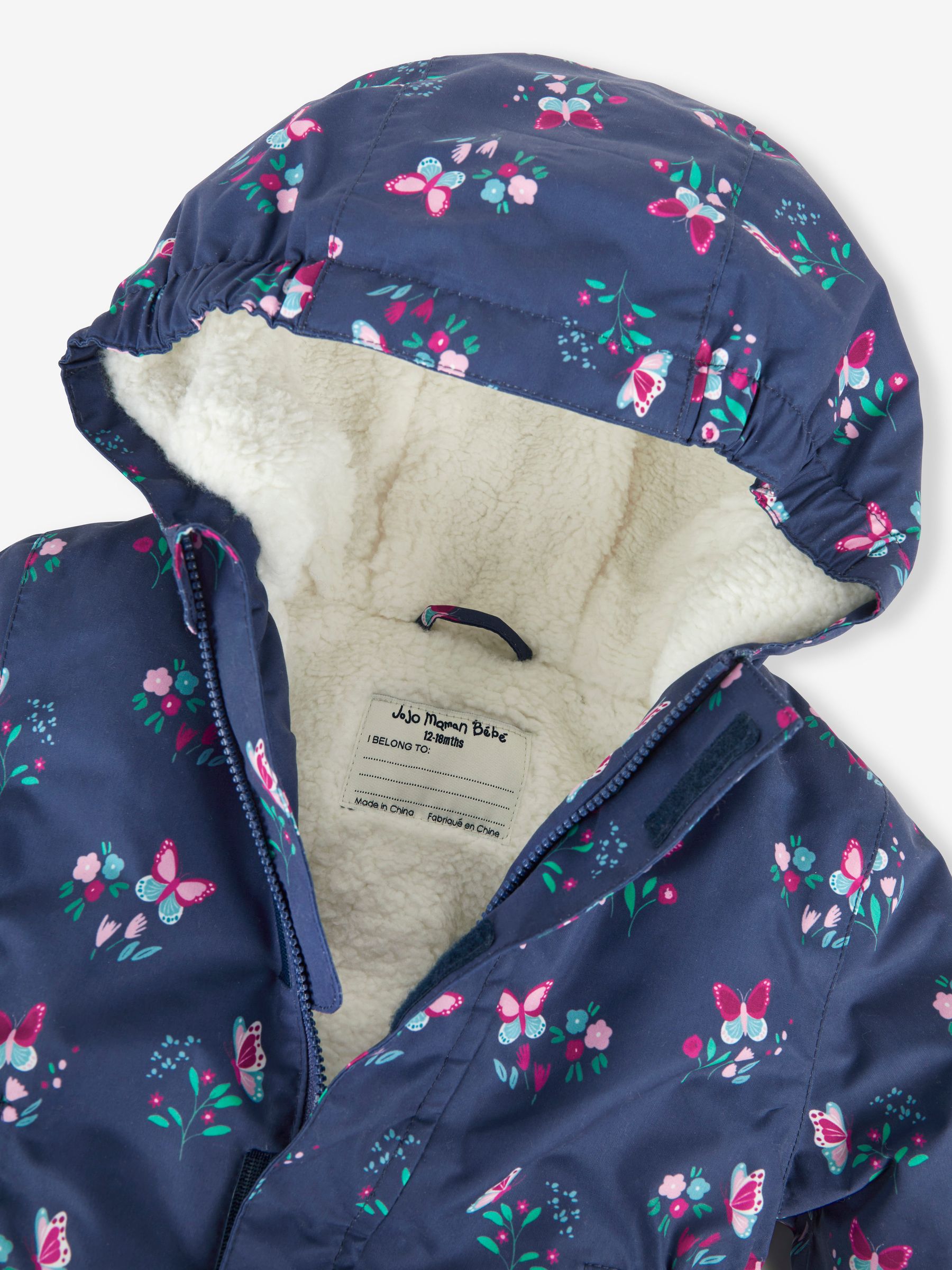 Navy Blue Butterfly Hooded Cosy Lined Printed Parka Jacket - Image 7 of 8
