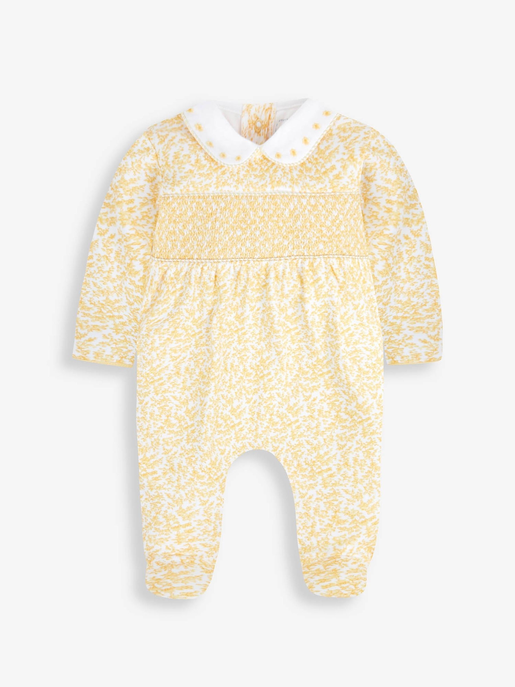 Yellow Floral Smocked Cotton Baby Sleepsuit - Image 4 of 5