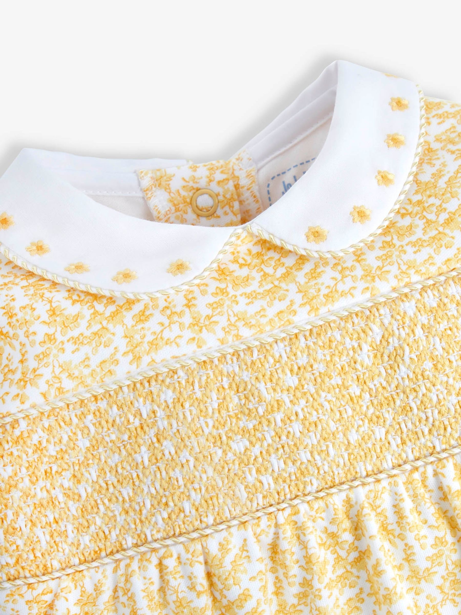 Yellow Floral Smocked Cotton Baby Sleepsuit - Image 5 of 5