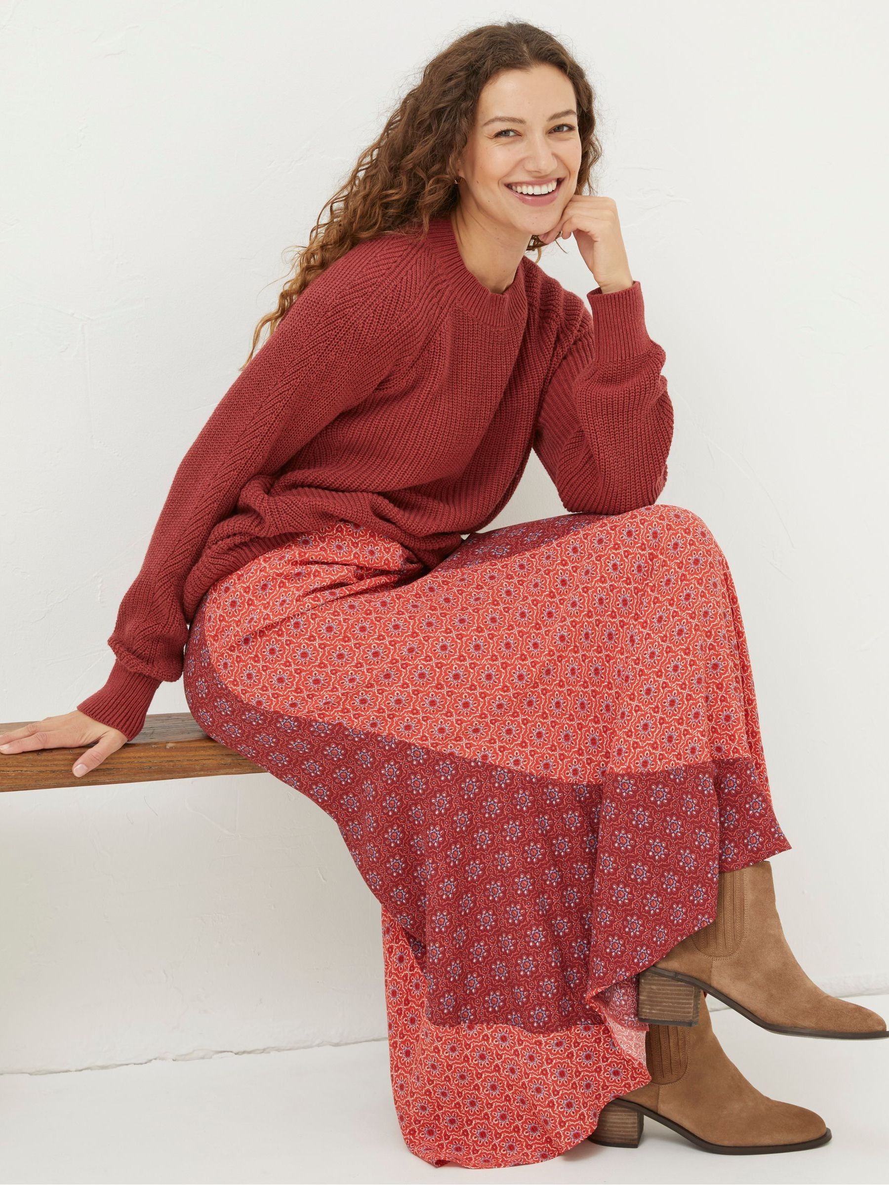 Red Naomi Craft Geo Midi Skirt - Image 3 of 5