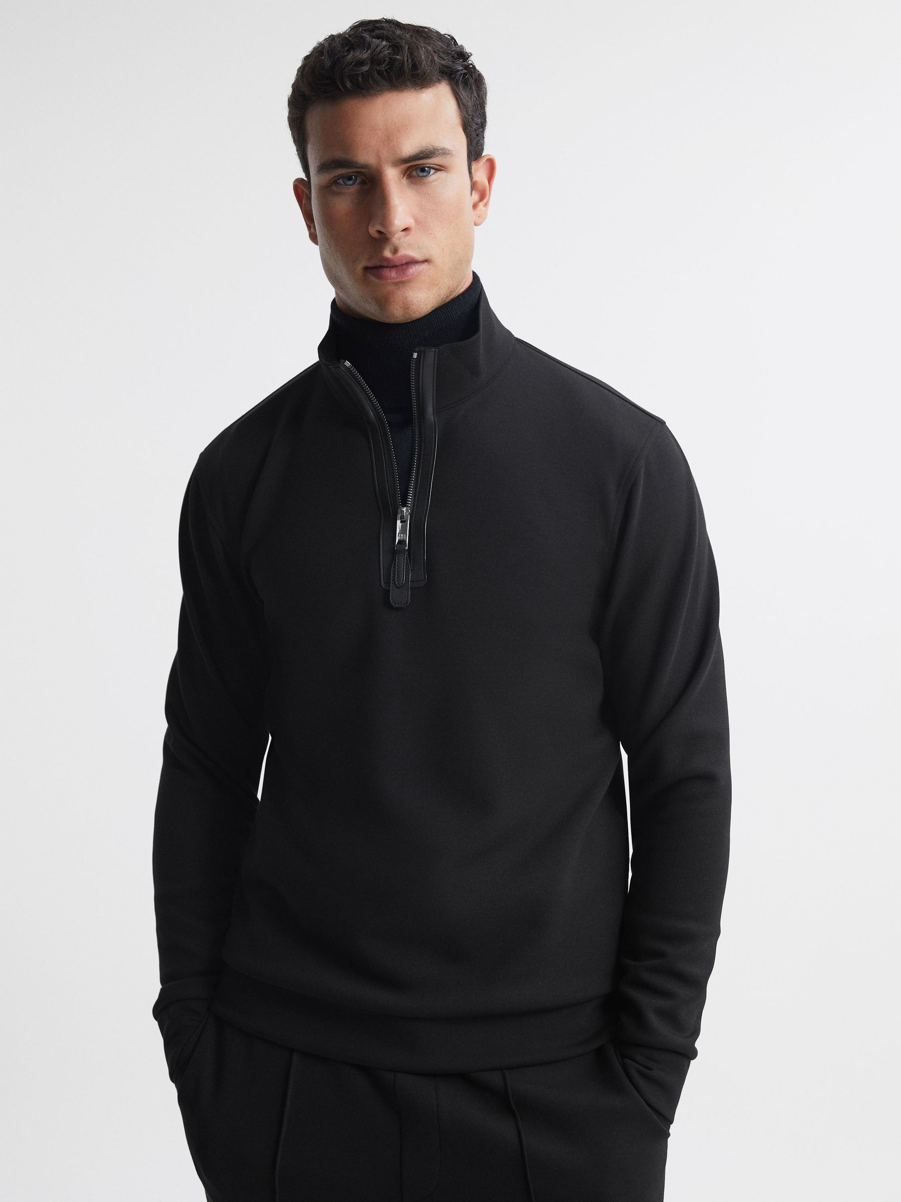 Contrast Half-Zip Funnel Neck Jumper in Black - Image 1 of 6