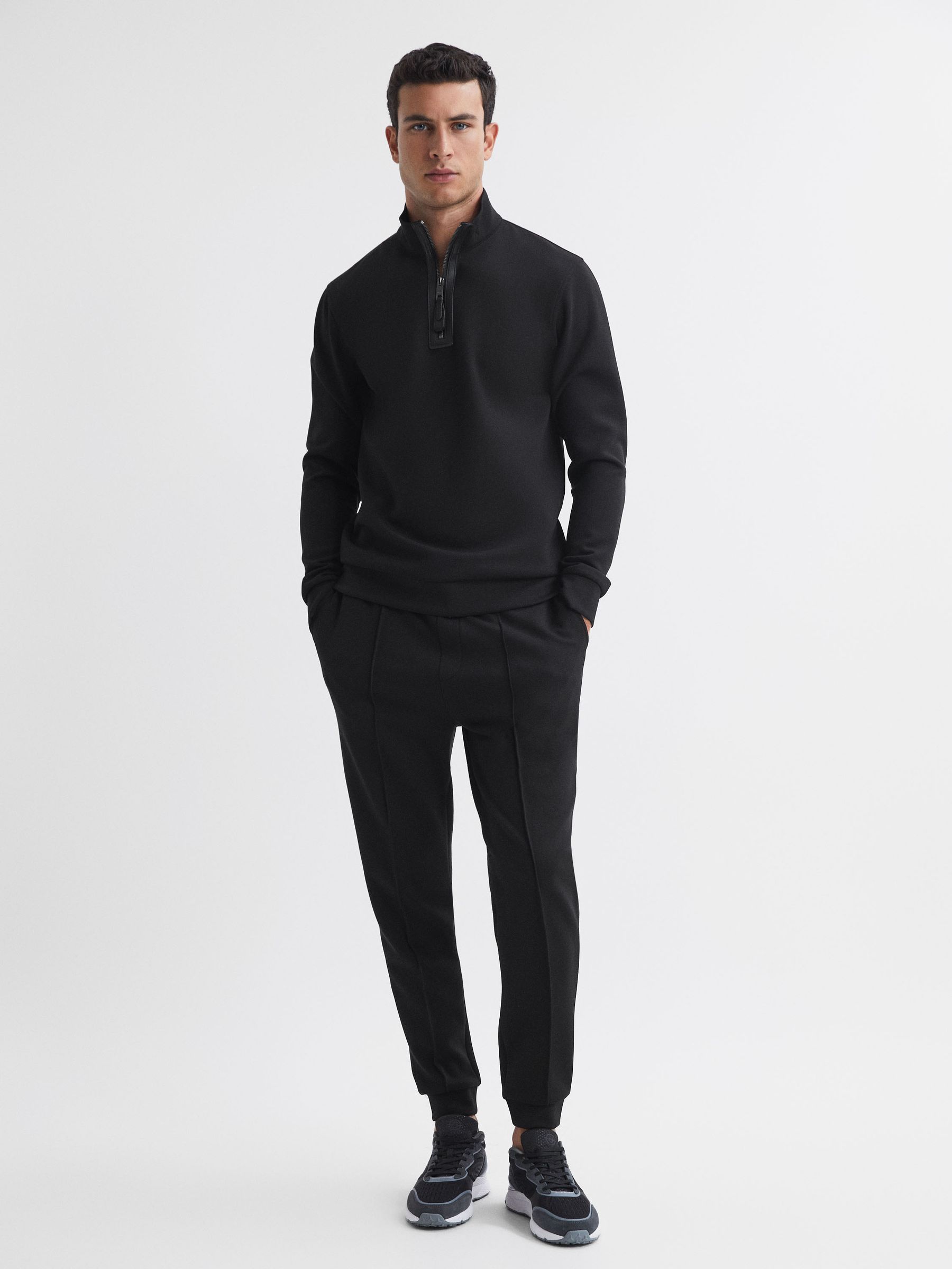 Contrast Half-Zip Funnel Neck Jumper in Black - Image 3 of 6