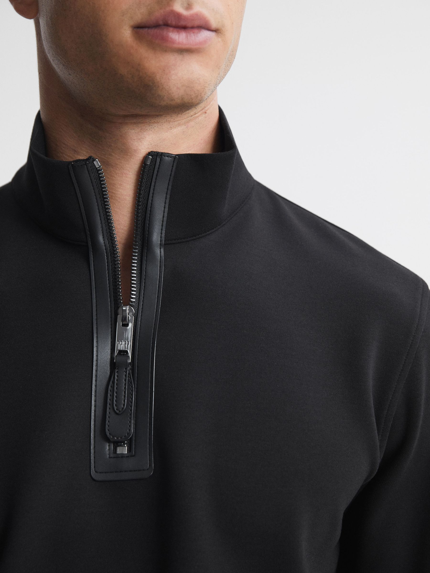 Contrast Half-Zip Funnel Neck Jumper in Black - Image 4 of 6