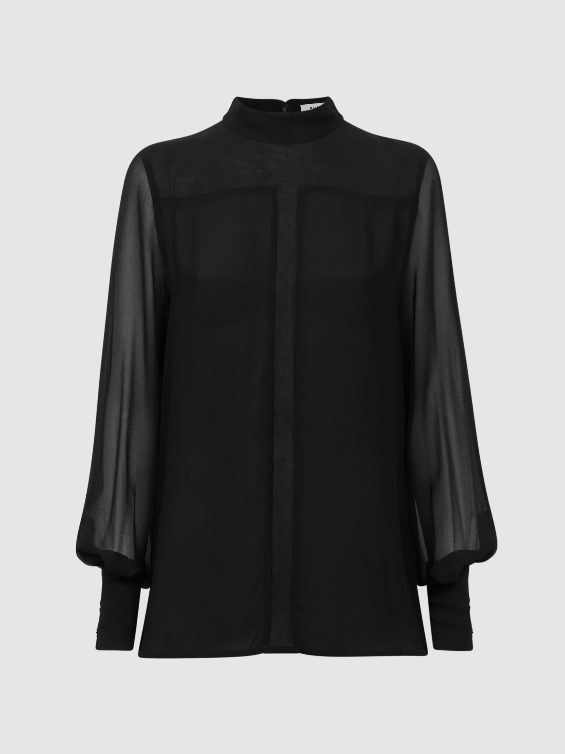 Sheer High Neck Blouse in Black - Image 2 of 6