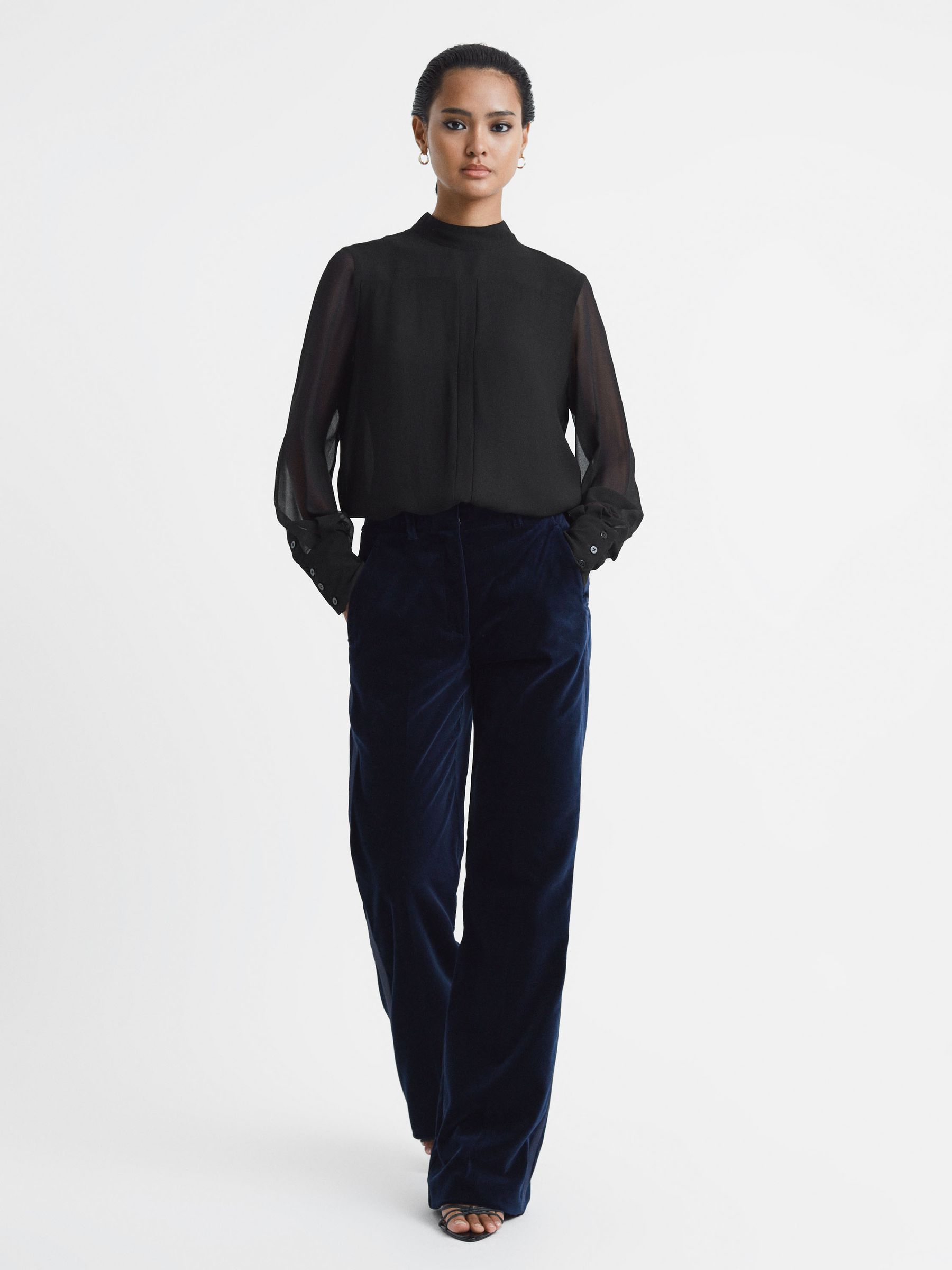 Sheer High Neck Blouse in Black - Image 3 of 6