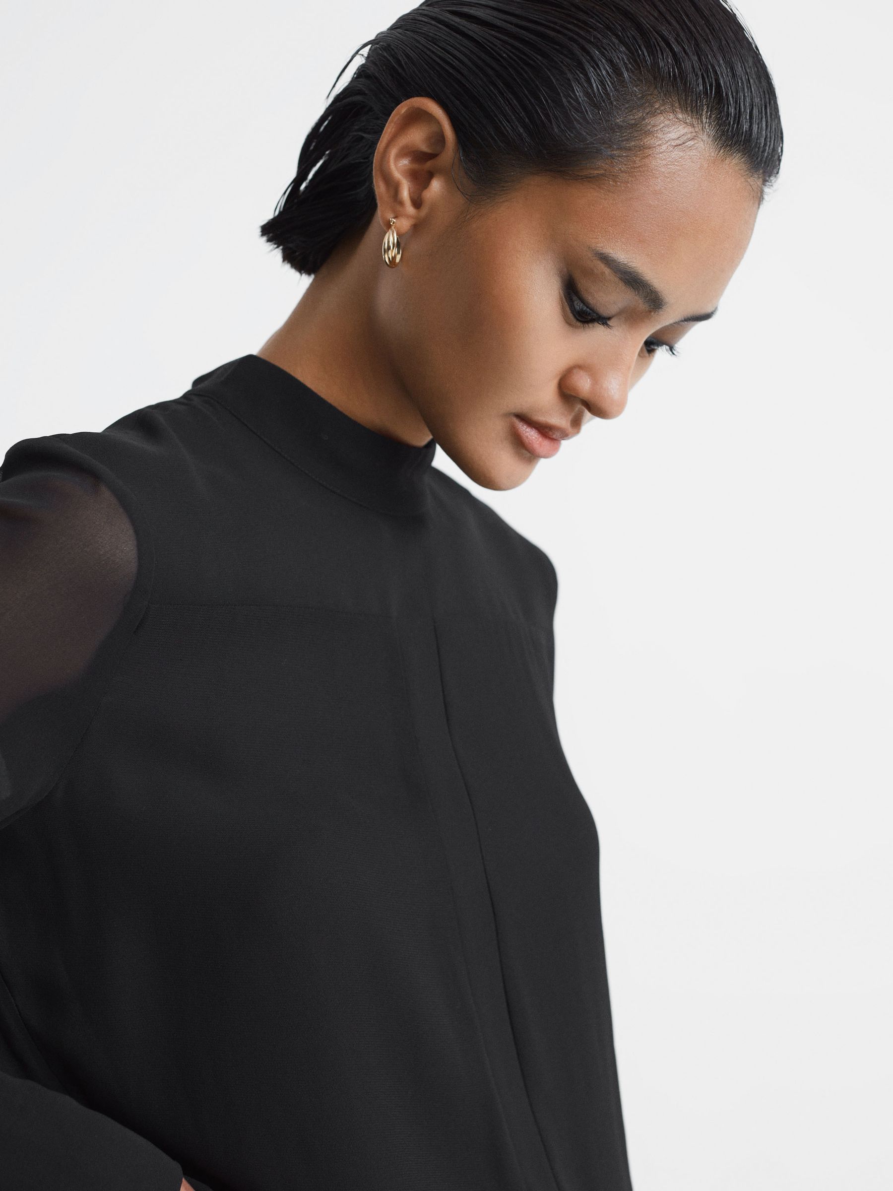 Sheer High Neck Blouse in Black - Image 4 of 6