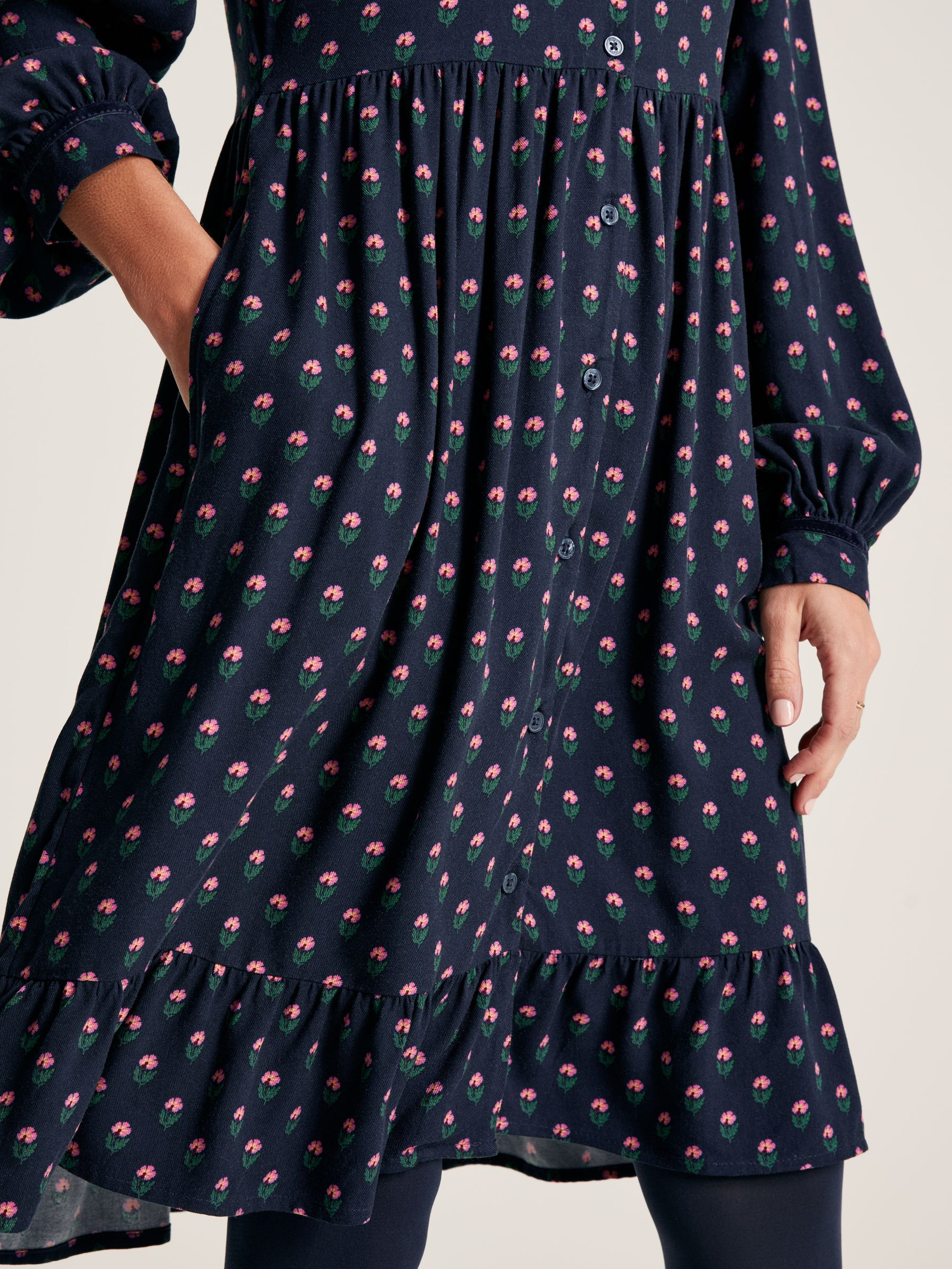 Bonnie Navy Blue Button Down Dress with Peplum Hem - Image 6 of 7