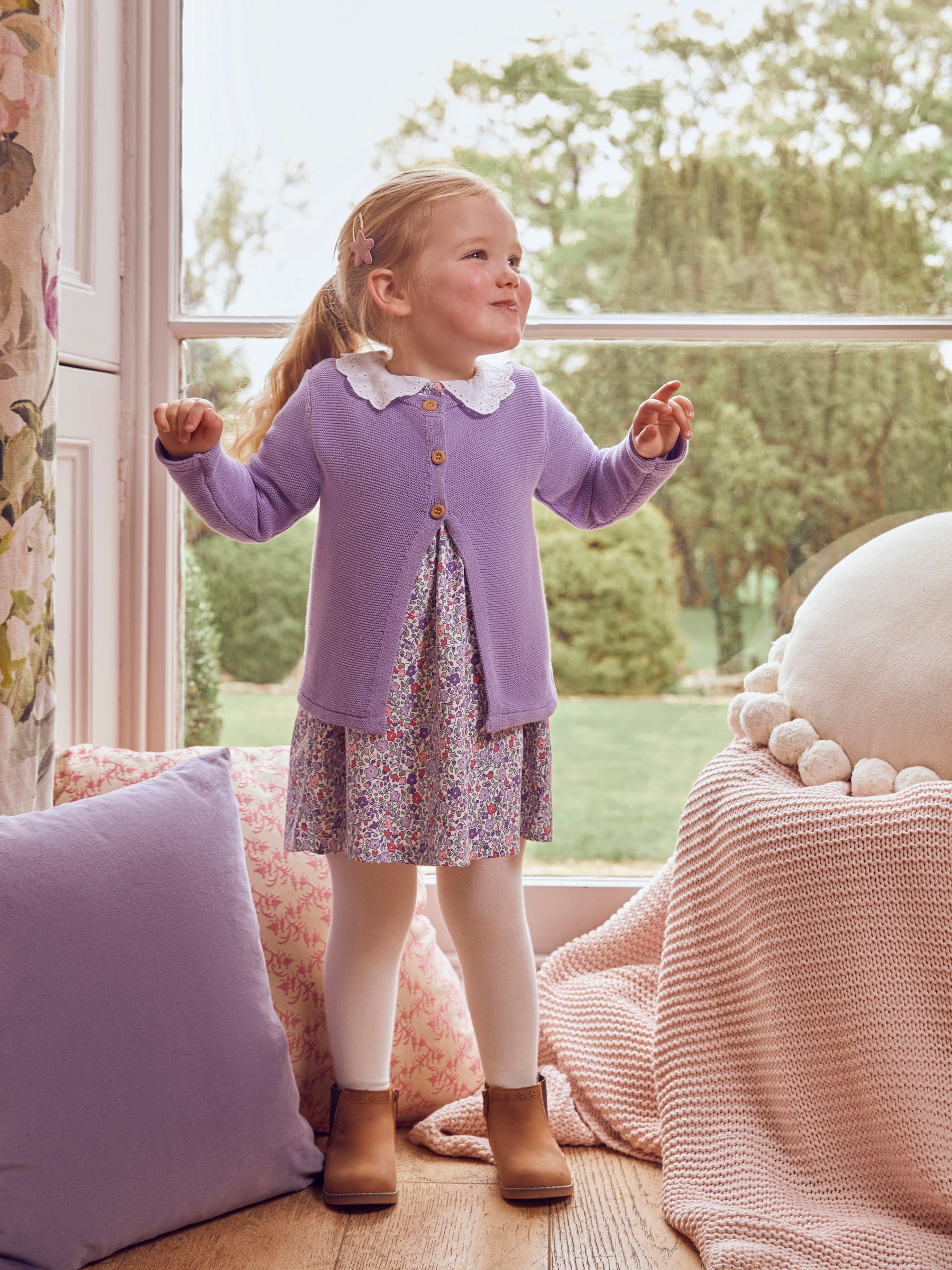 Lilac Purple Classic Cotton Cardigan - Image 1 of 4