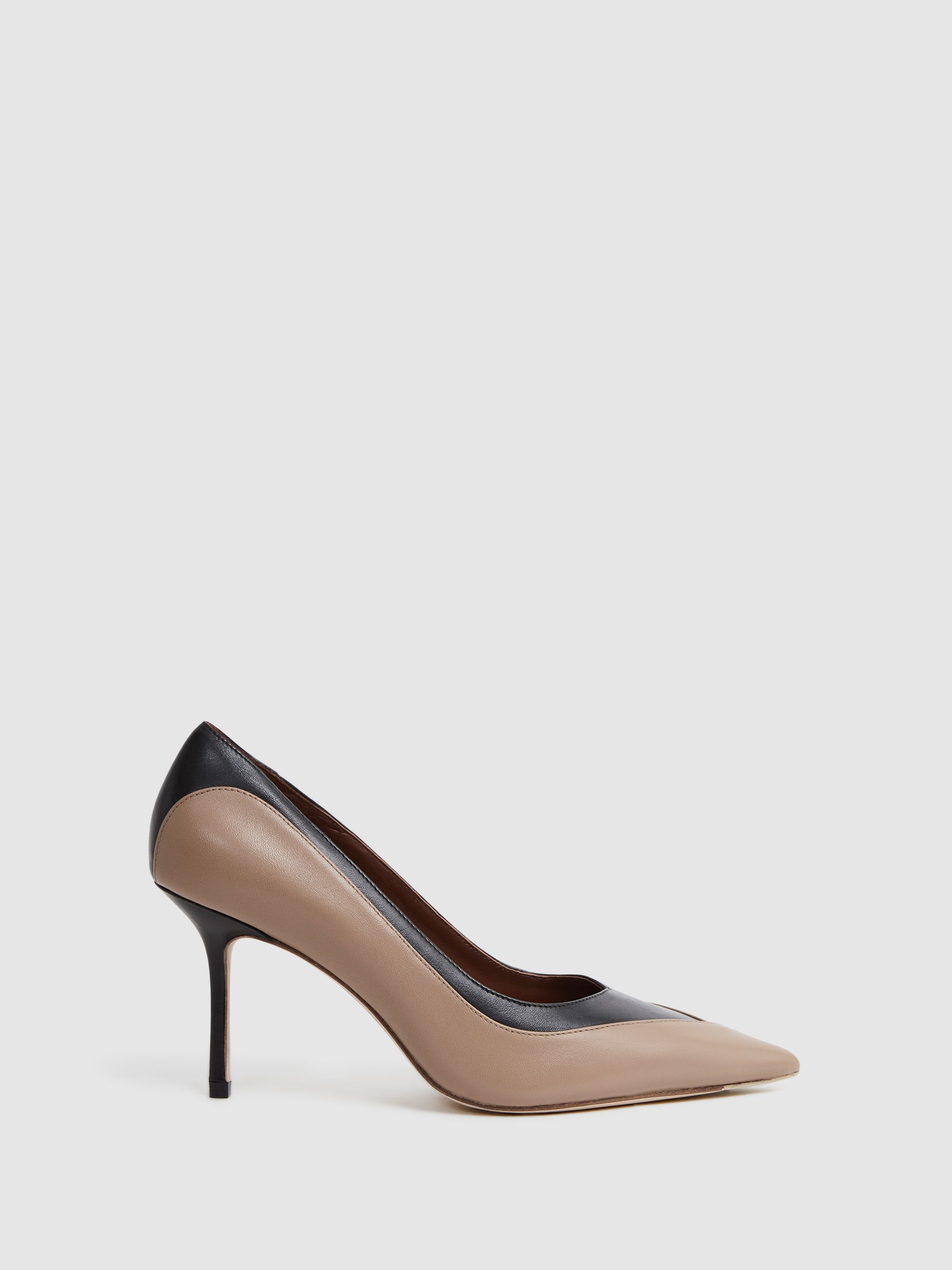 Leather Contrast Court Shoes in Camel/Black - Image 11 of 13