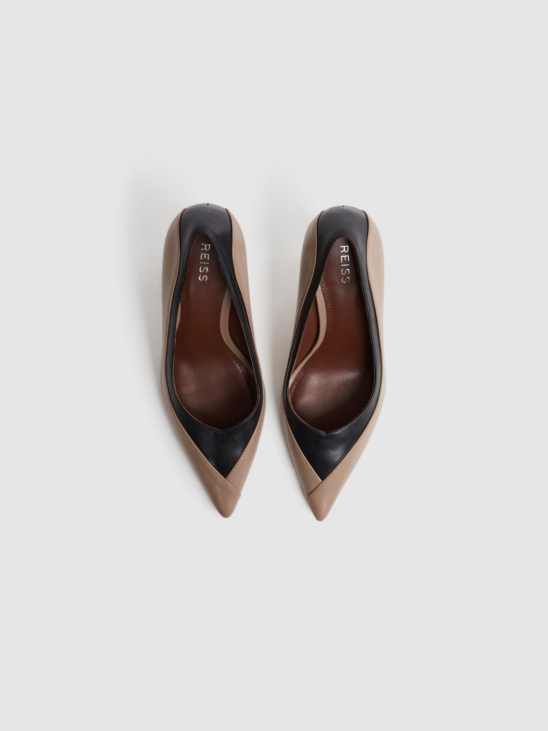 Leather Contrast Court Shoes in Camel/Black - Image 3 of 5