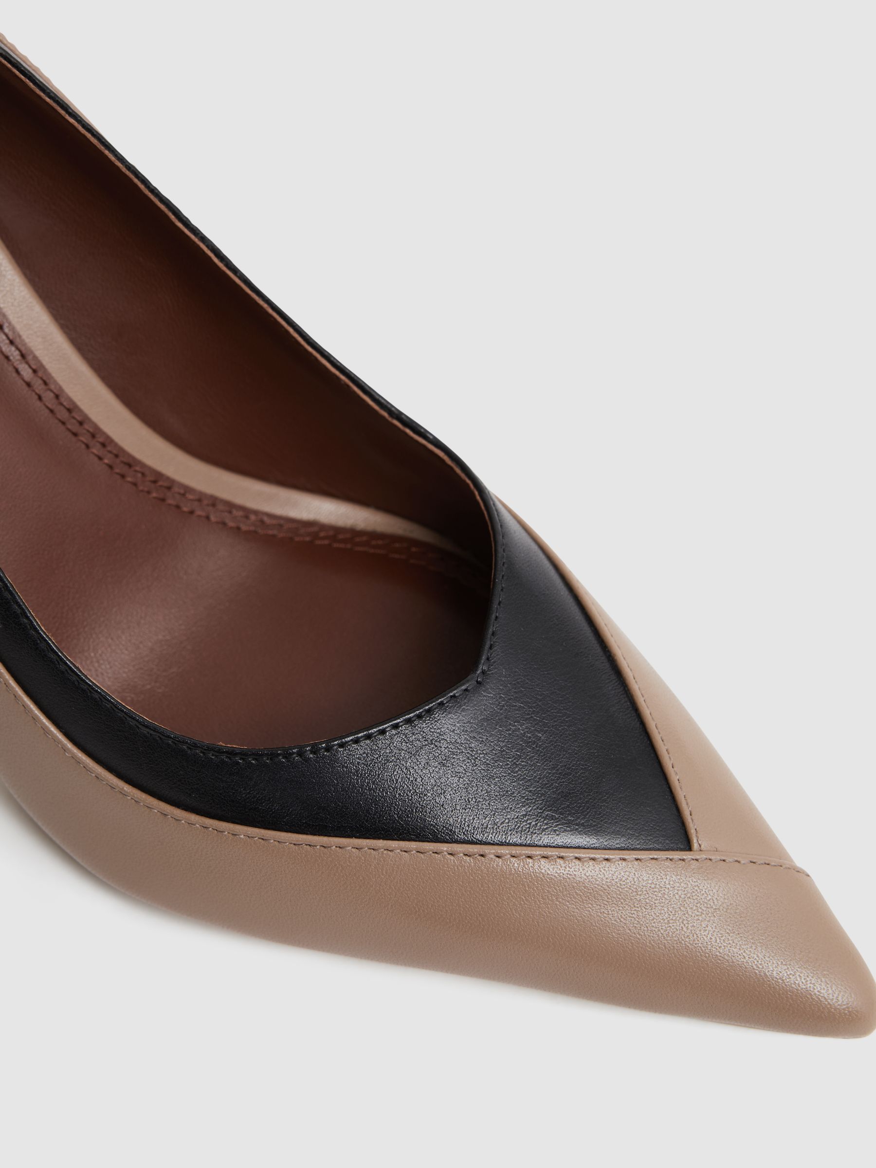 Leather Contrast Court Shoes in Camel/Black - Image 5 of 5