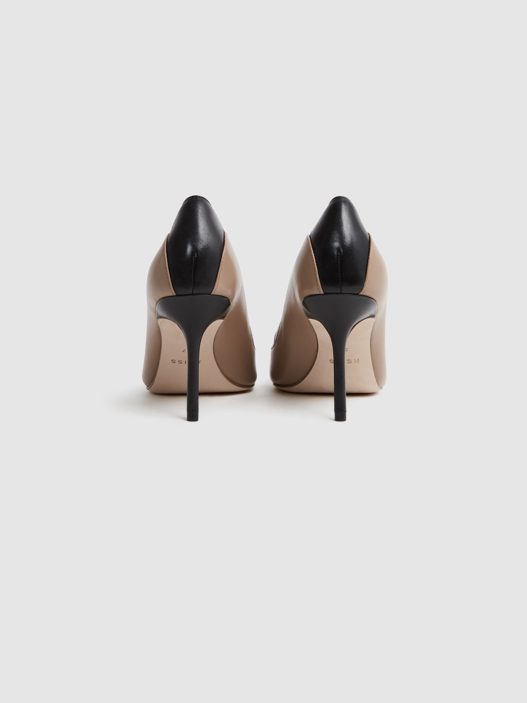 Leather Contrast Court Shoes in Camel/Black - Image 8 of 13