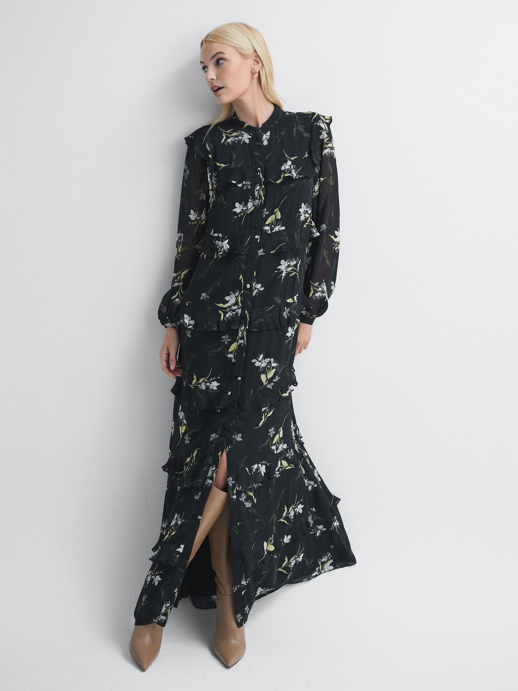 Florere Floral Tiered Maxi Dress in Black - Image 1 of 6