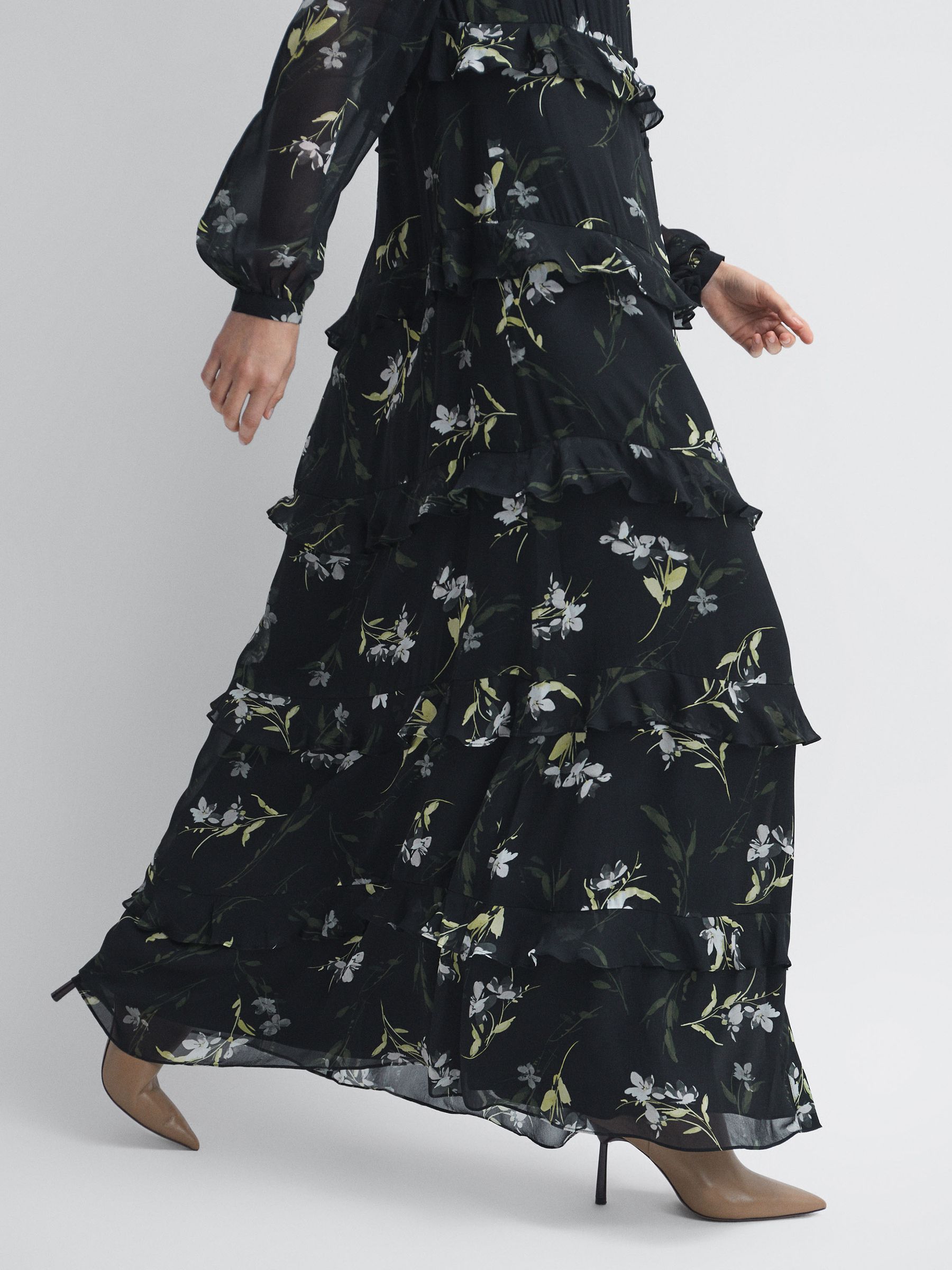 Reiss Florere Floral Tiered Maxi Dress in Black - REISS Reiss Florere Floral Tiered Maxi Dress in Black - REISS