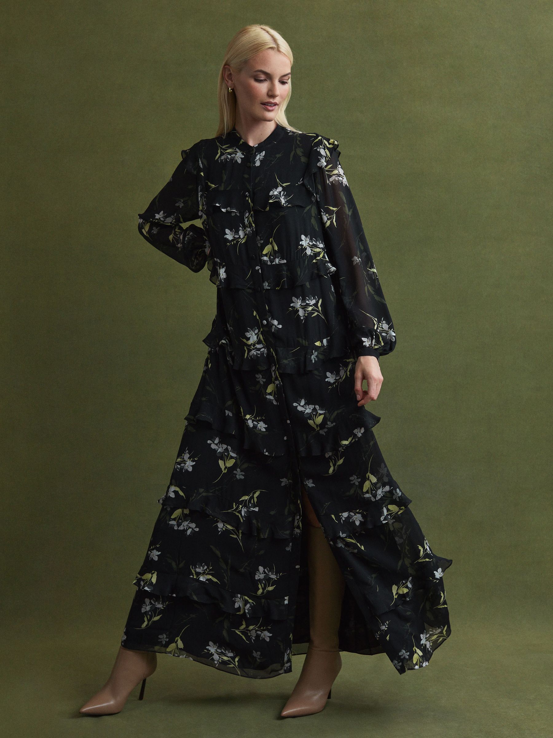 Florere Floral Tiered Maxi Dress in Black - Image 5 of 6
