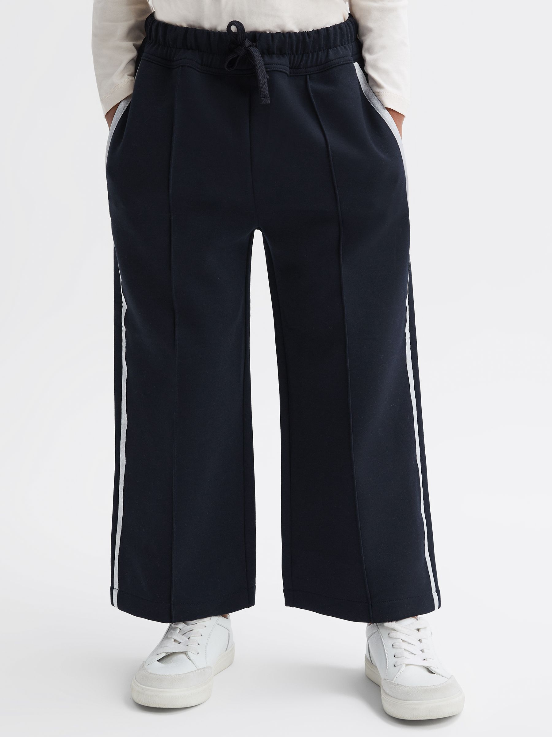 9-14 yrs Wide Leg Side Stripe Joggers in Navy - Image 1 of 6