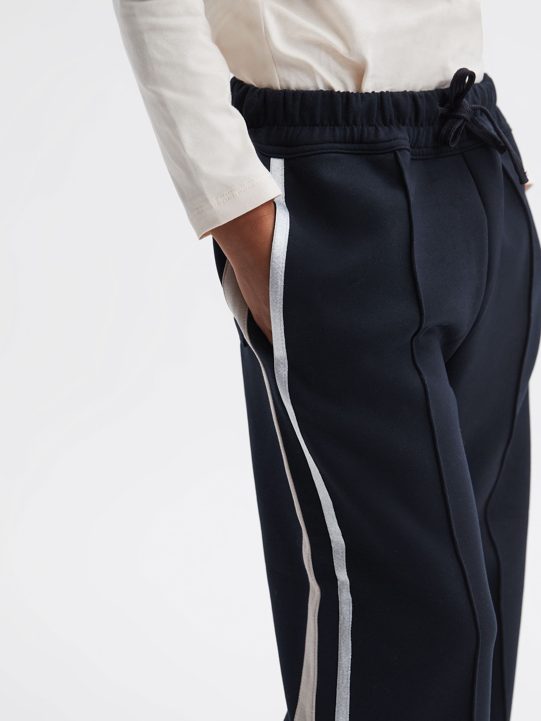 9-14 yrs Wide Leg Side Stripe Joggers in Navy - Image 4 of 6