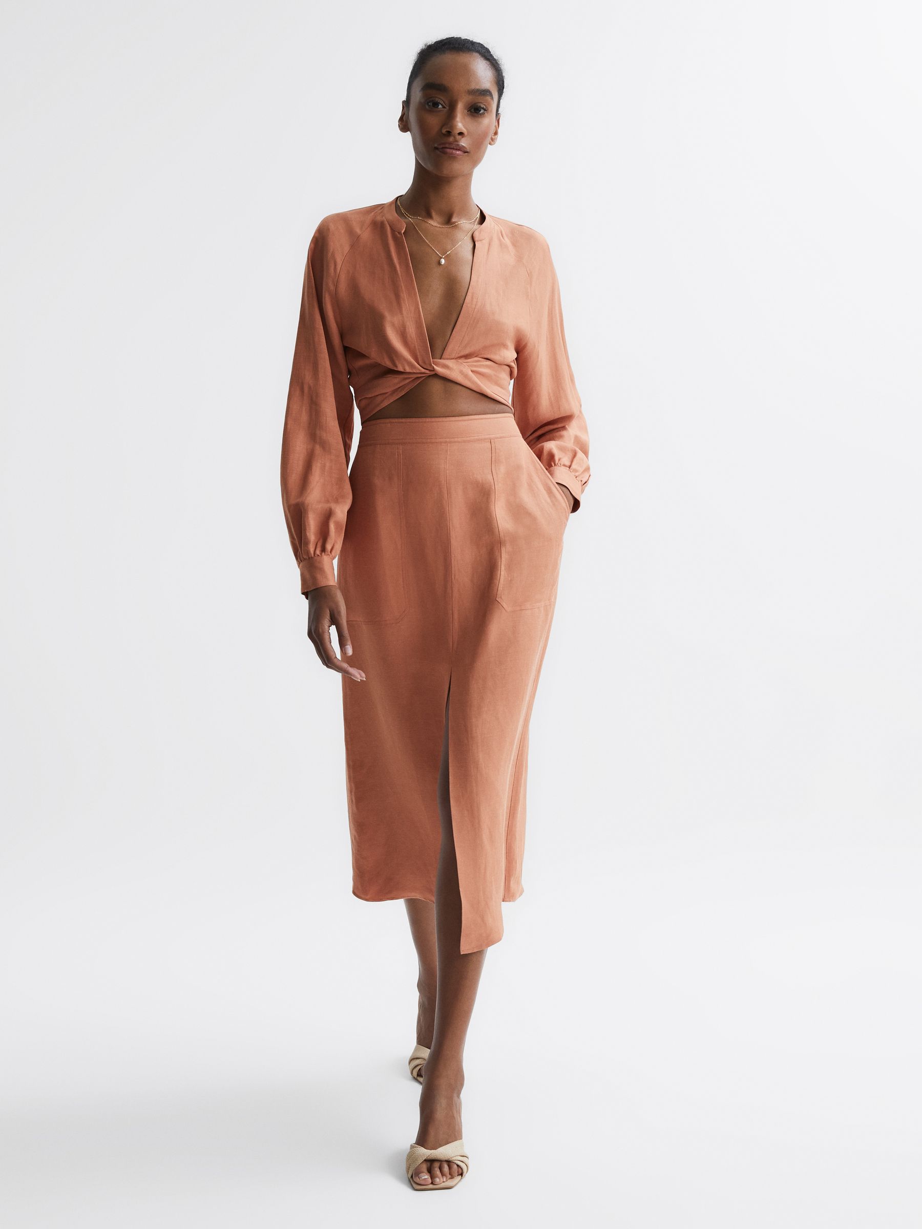 Tie Front Cropped Blouse in Rust - Image 3 of 5