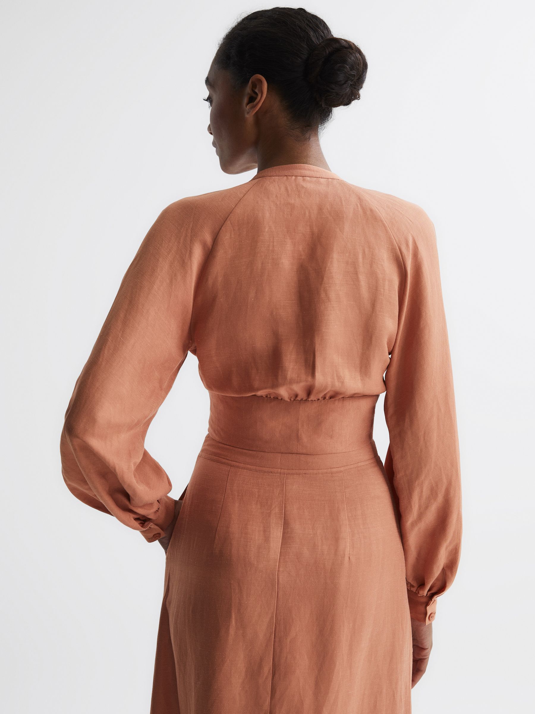 Tie Front Cropped Blouse in Rust - Image 5 of 5
